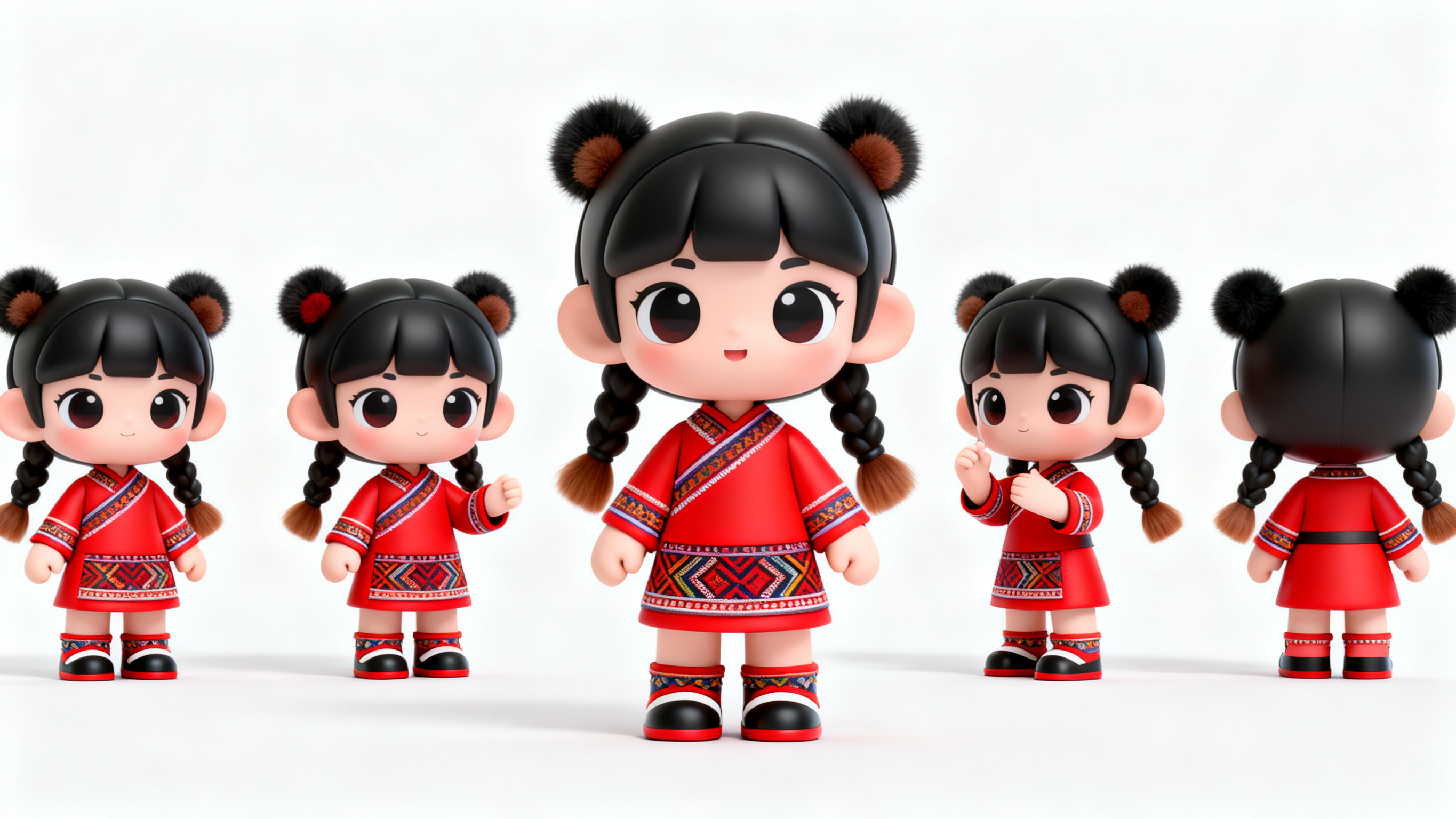 可爱甜美的女孩形象IP，对应颜色红色，五个IP动作不同且整体和… - 图片创意预览