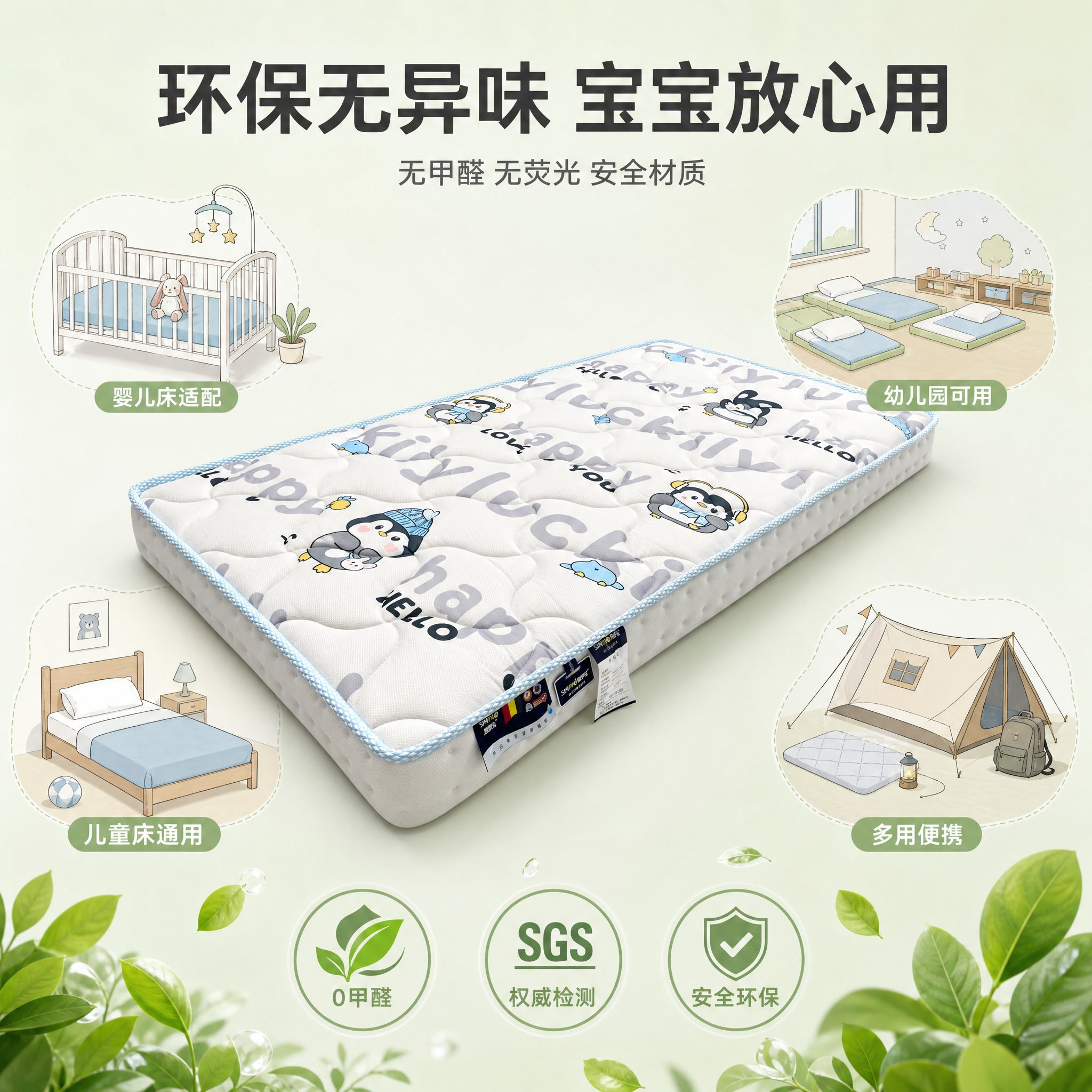 [主图-5] 4D空气纤维儿童床垫 环保安全与多场景适用展示。… - 图片创意预览