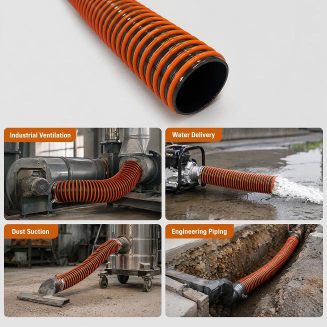 [主图-5] Multi-scenario adaptation display of PVC Spiral Reinforced Hose. Low saturation light gray ba预览效果