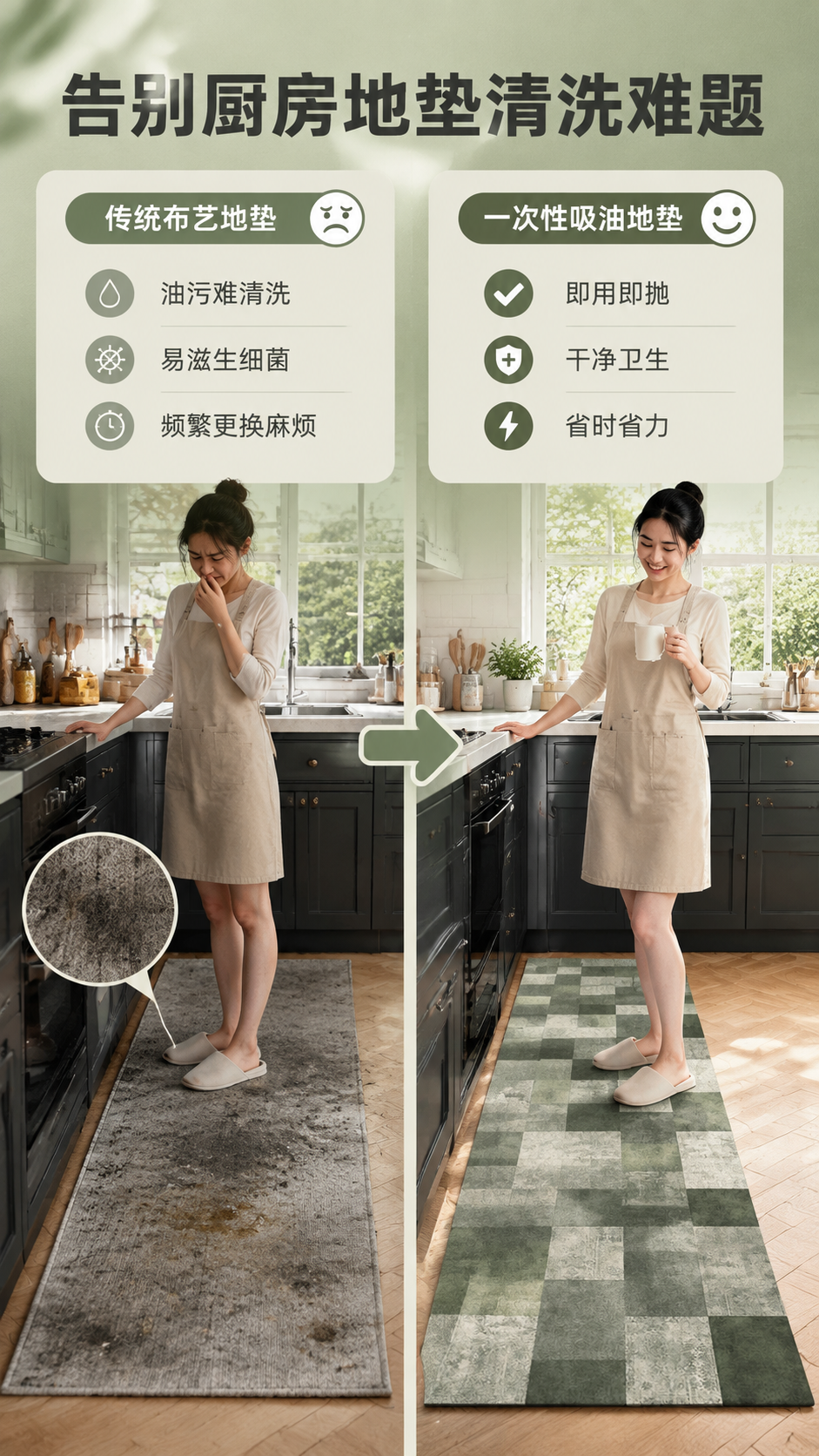 [商品] 使用【图1】一次性吸油厨房地垫，绿色几何拼块图案；保… - 图片创意预览