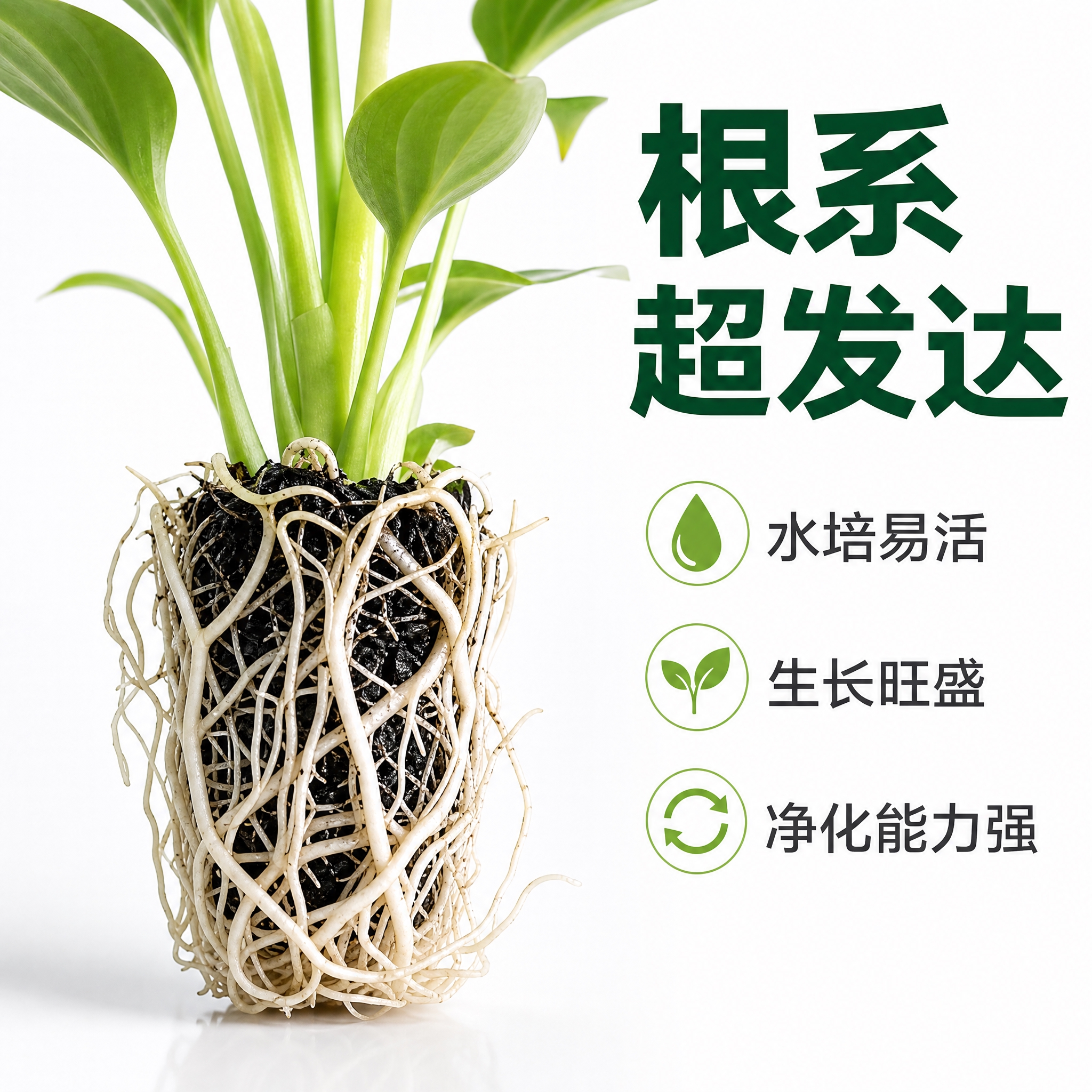[主图-2] 美酒白掌根系发达卖点图，白色背景，特写展示根系活… - 图片创意预览