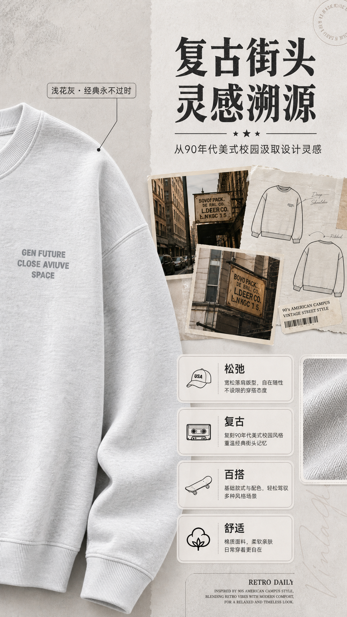[商品] 使用【图1】浅花灰色圆领卫衣；商品处理：保留圆领、落… - 图片创意预览