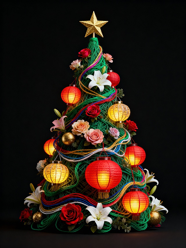 灯笼、花朵、彩色毛线