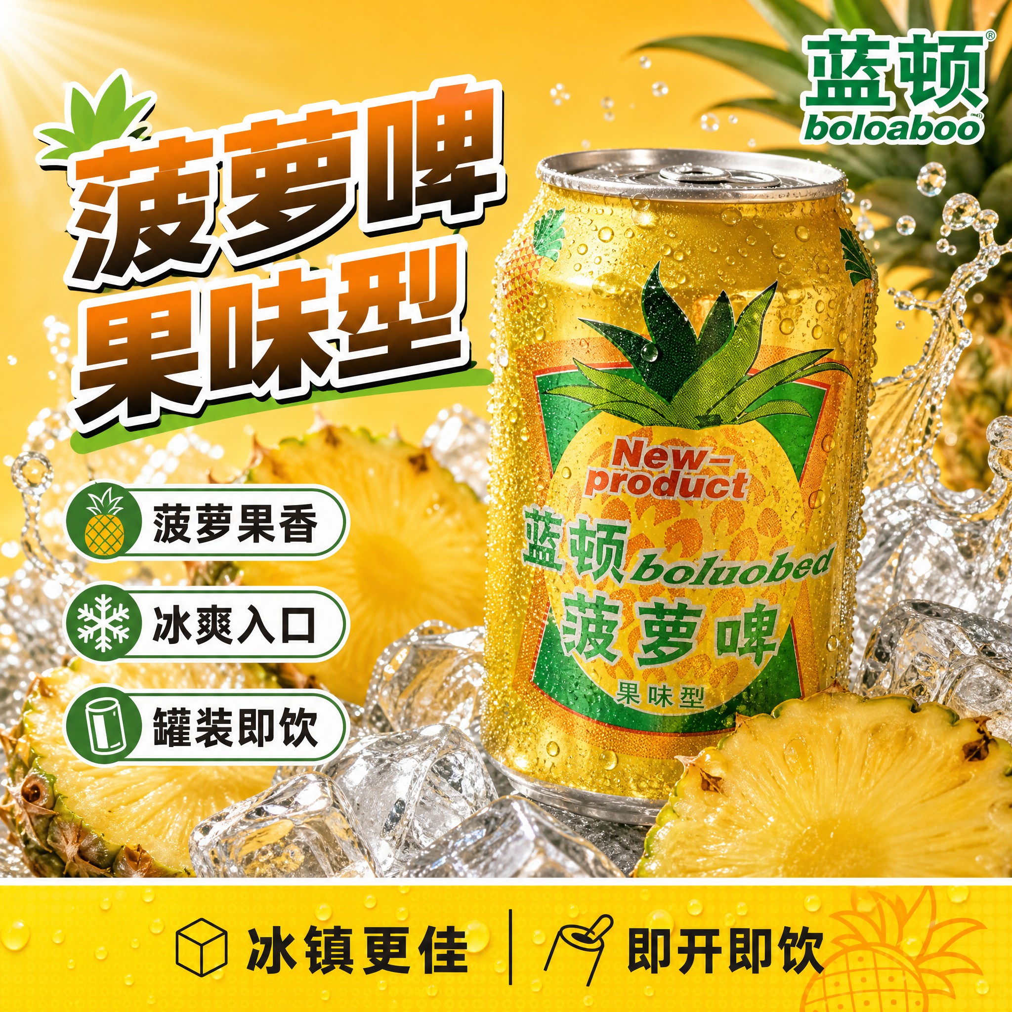 [主图-8] 蓝顿菠萝啤 果味型 菠萝风味饮品，爆款促销感单张… - 图片创意预览
