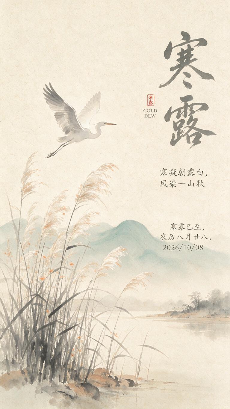 新中式国风手绘水墨插画，寒露节气主题，整体调性清雅空灵、悠远静… - 图片创意预览