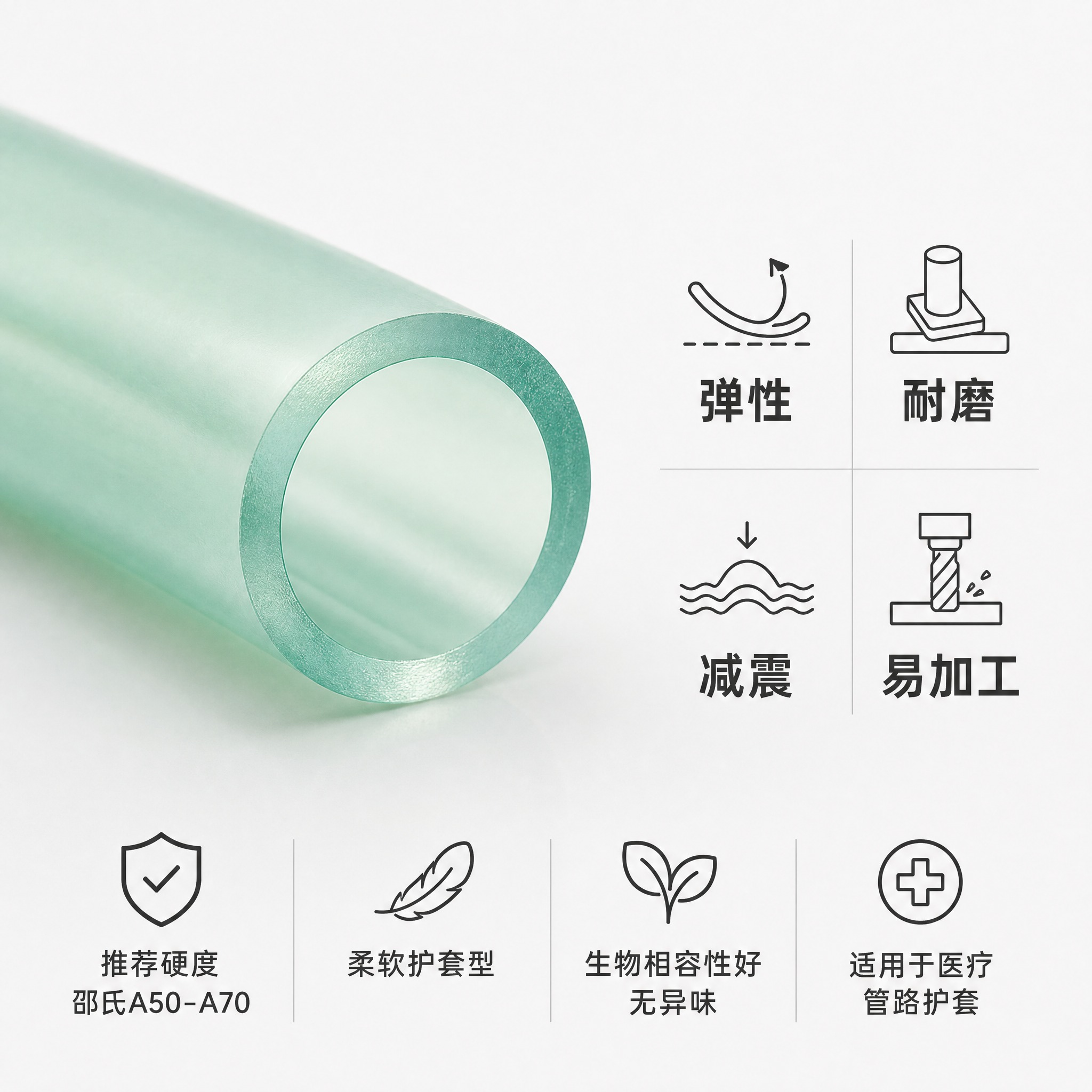 [主图-3] 材质卖点图，高端医疗器械配套风，突出半透明绿PU… - 图片创意预览