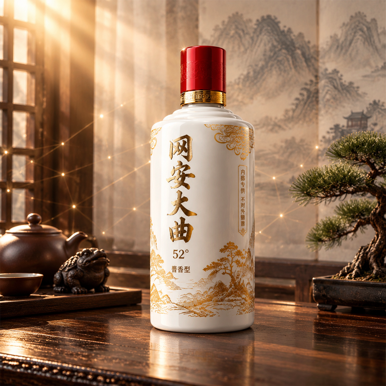 45度斜侧视角，原瓶向右侧偏转，同时展现瓶身正面与右侧侧面。瓶… - 图片创意预览