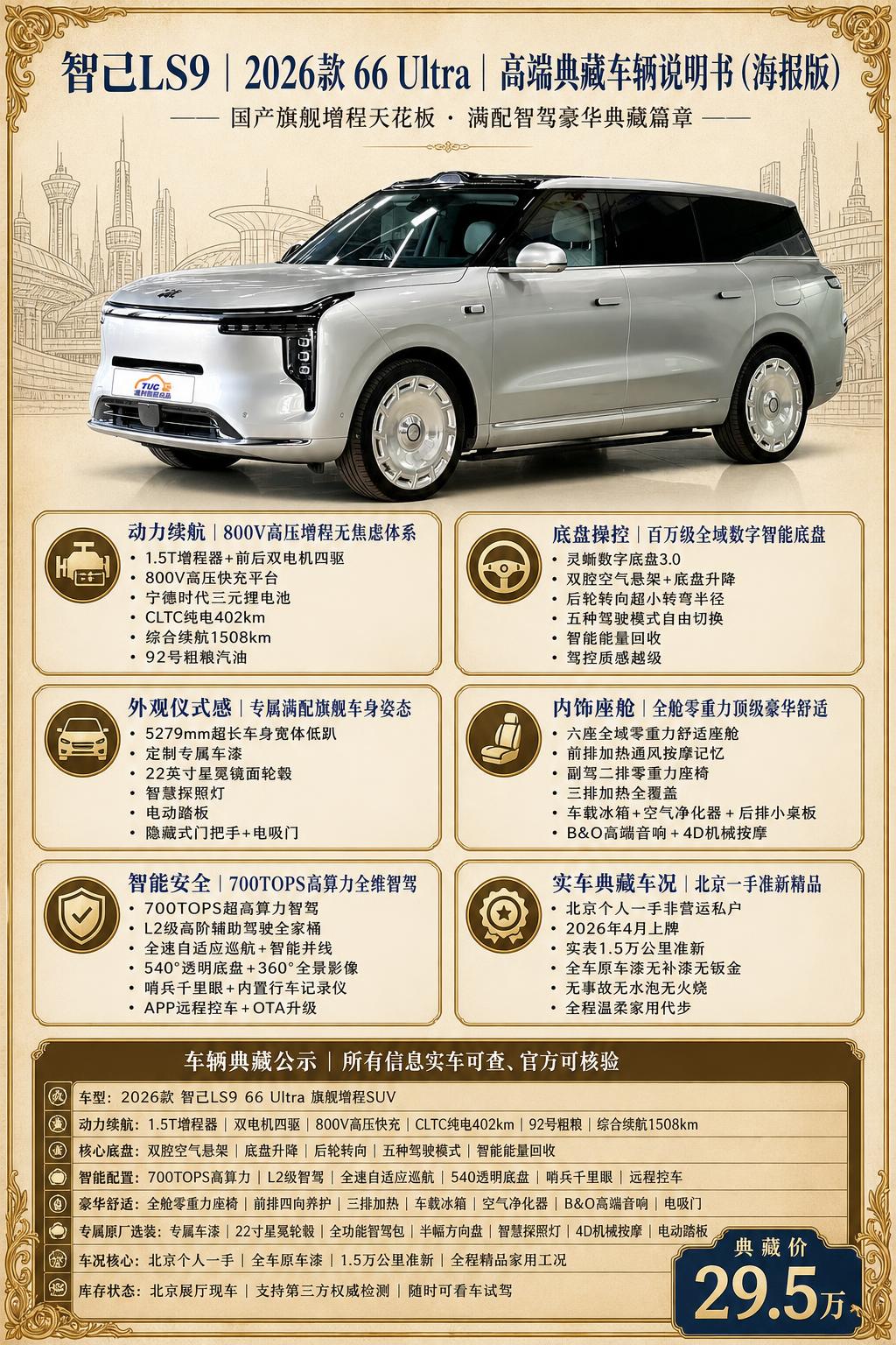 将这台银色智己LS9实车制作成高端典藏车辆说明书海报版，车辆以… - 图片创意预览