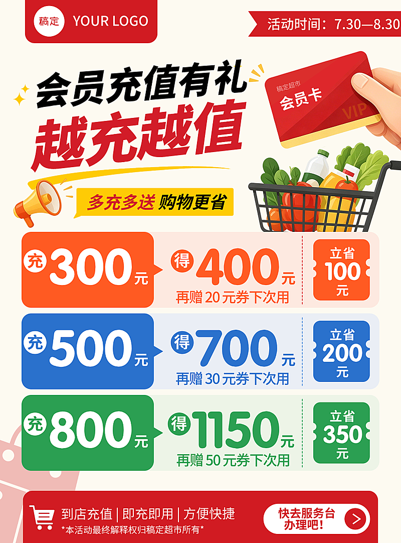 商超会员充值优惠活动宣传现代风竖版海报