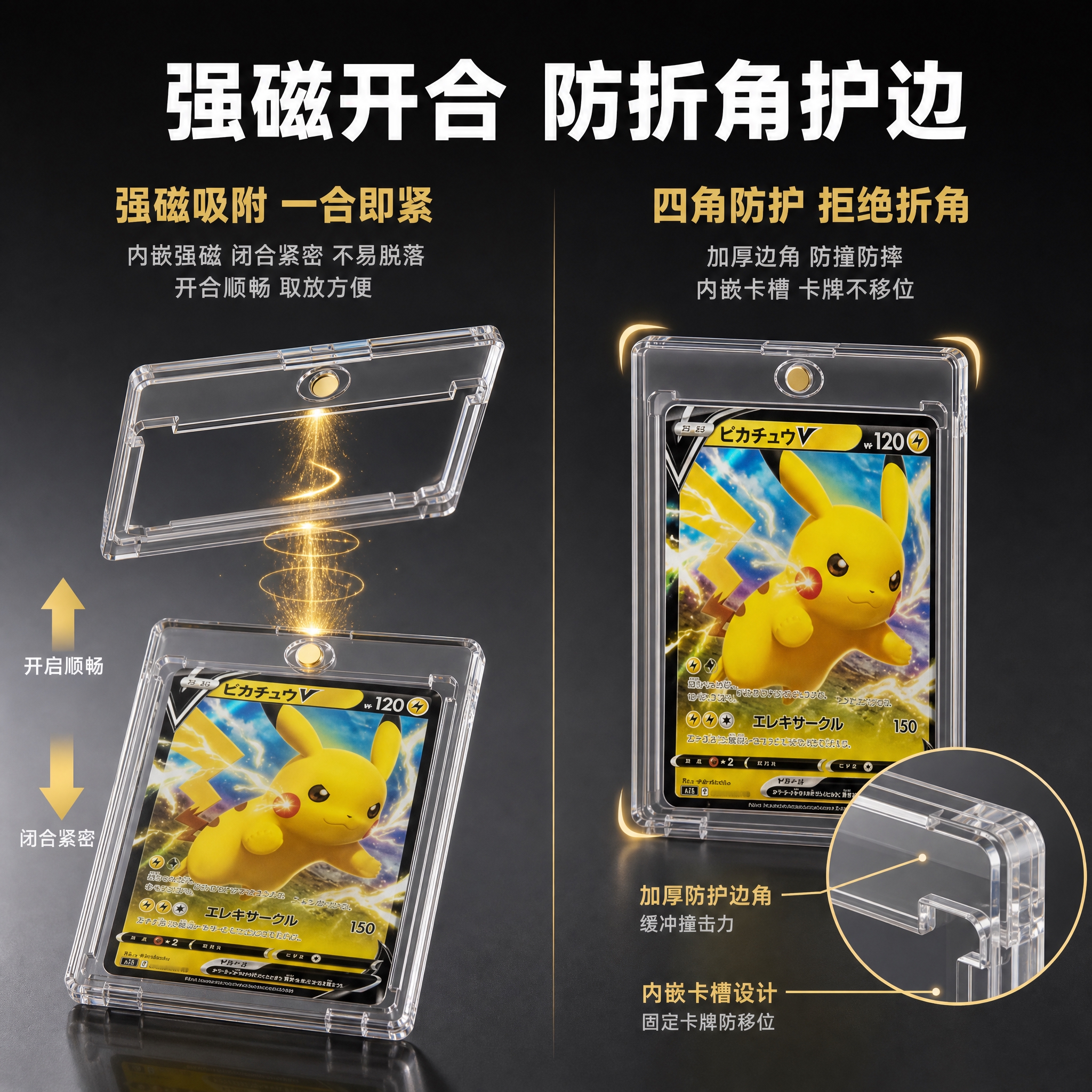 [主图-3] 结构与细节展示-强磁开合+防折角设计。展示卡砖的… - 图片创意预览