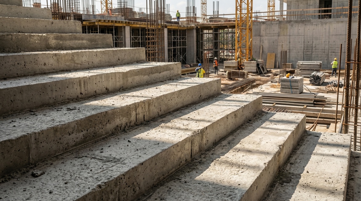 背景换成建筑施工场地，楼梯质感做成水泥地面效果，光效自然和谐预览效果