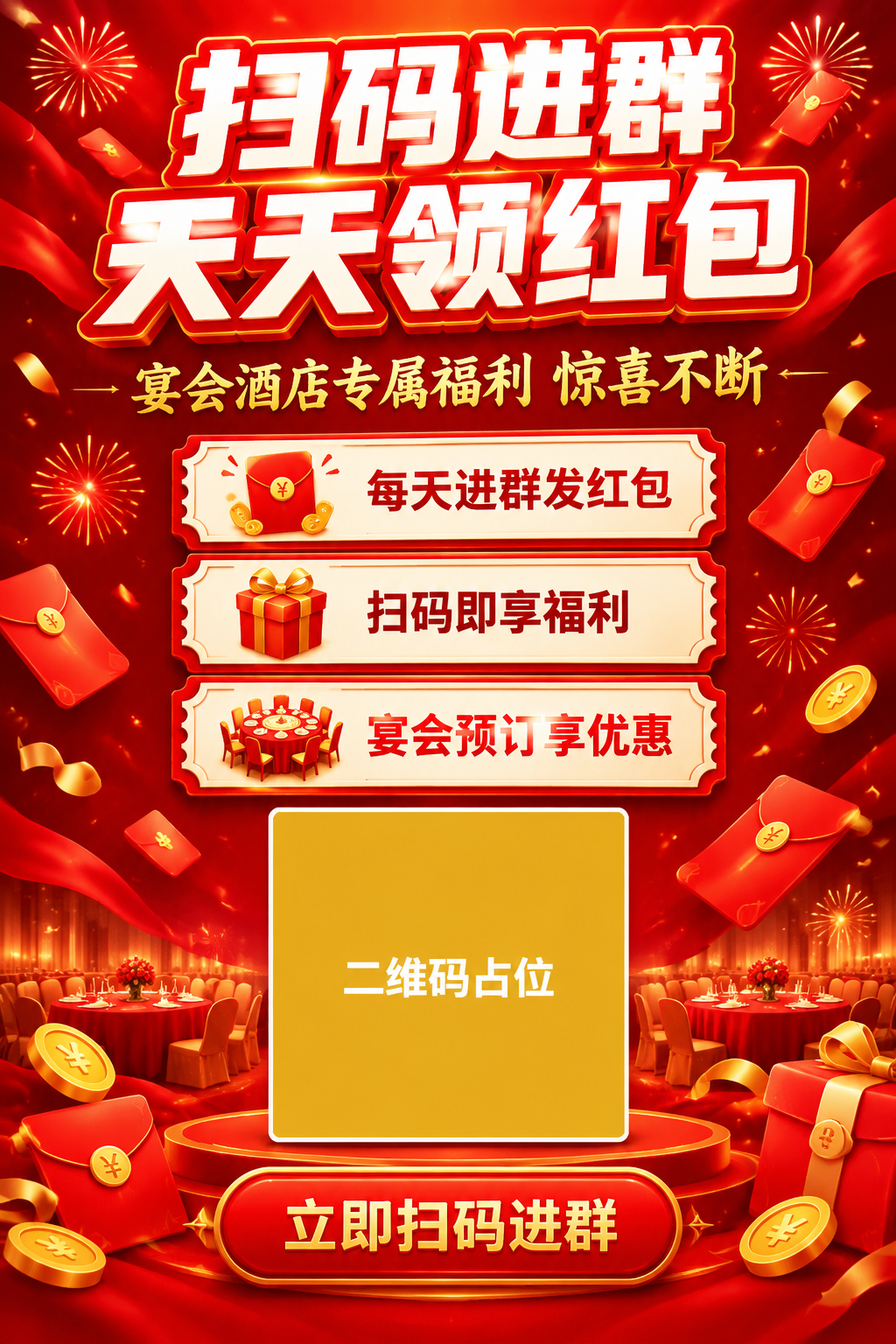 一张A4竖版宴会酒店营销活动海报，红金配色，喜庆大气风格，促销… - 图片创意预览