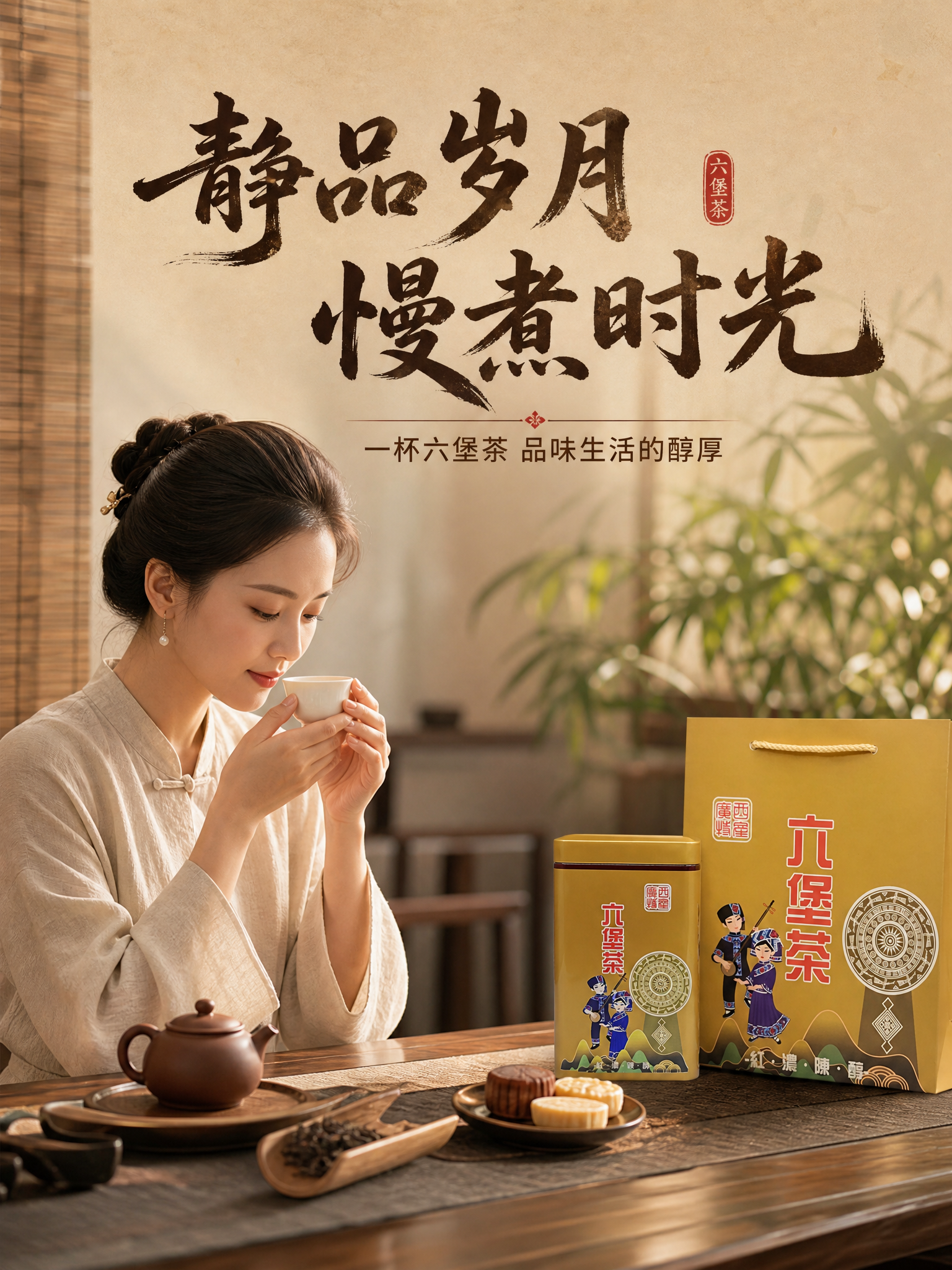 [商品] 使用【图1】广西六堡茶金色铁罐装和【图2】手提袋；保… - 图片创意预览