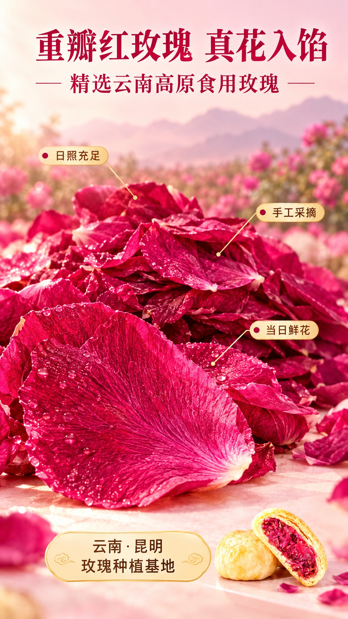 [商品] 使用【图1】云南玫瑰鲜花饼内馅作为原料参考；保留玫红… - 图片创意预览