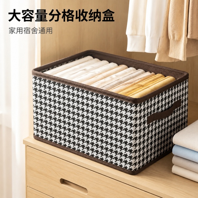 「图片1」「图片1」「图片1」「图片1」，生成一套主图（5张），商品名称是收纳盒，卖点是大容量，抽屉式，可分格，储物盒，家用宿舍用，适配抖音平台，主图比例为1:1预览效果