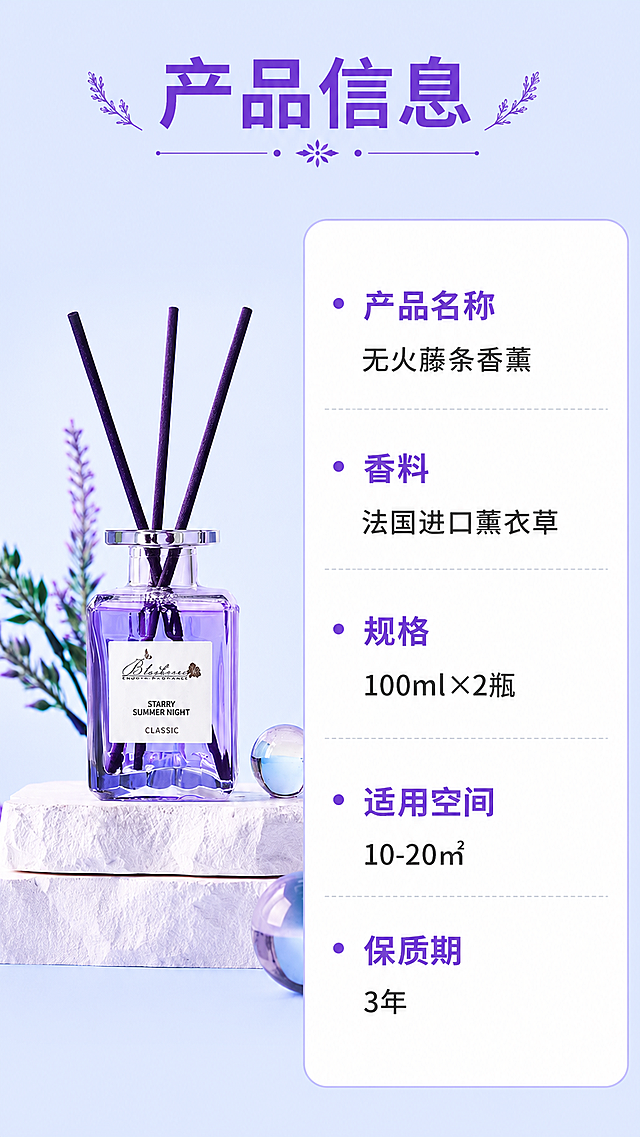 使用电商详情页技能根据商品图「图片1」生成1套详情页，参考图为，商品名称为香薰，卖点为一室清雅香氛，治愈日常疲惫，适配平台为淘宝/天猫，图片比例为9:16，需求屏数为8张，模块包含 ，其他要求为