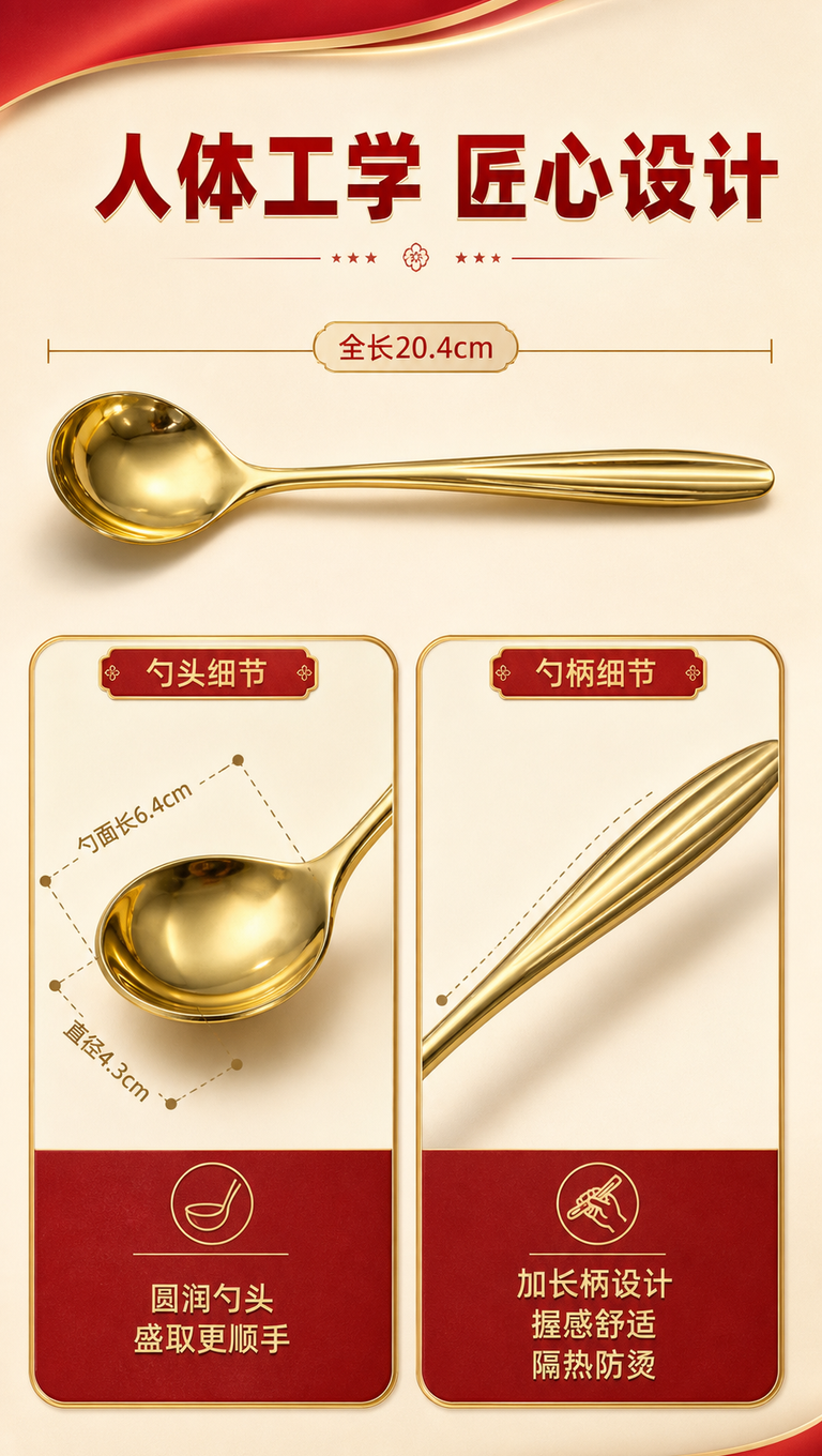 [商品] 使用【图6】金色长柄勺；保留勺头与勺柄的比例、整体长… - 图片创意预览
