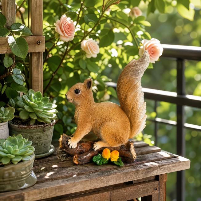 [Main Image 2] Garden balcony decoration scene display of squirrel resin ornament. Keep the original预览效果