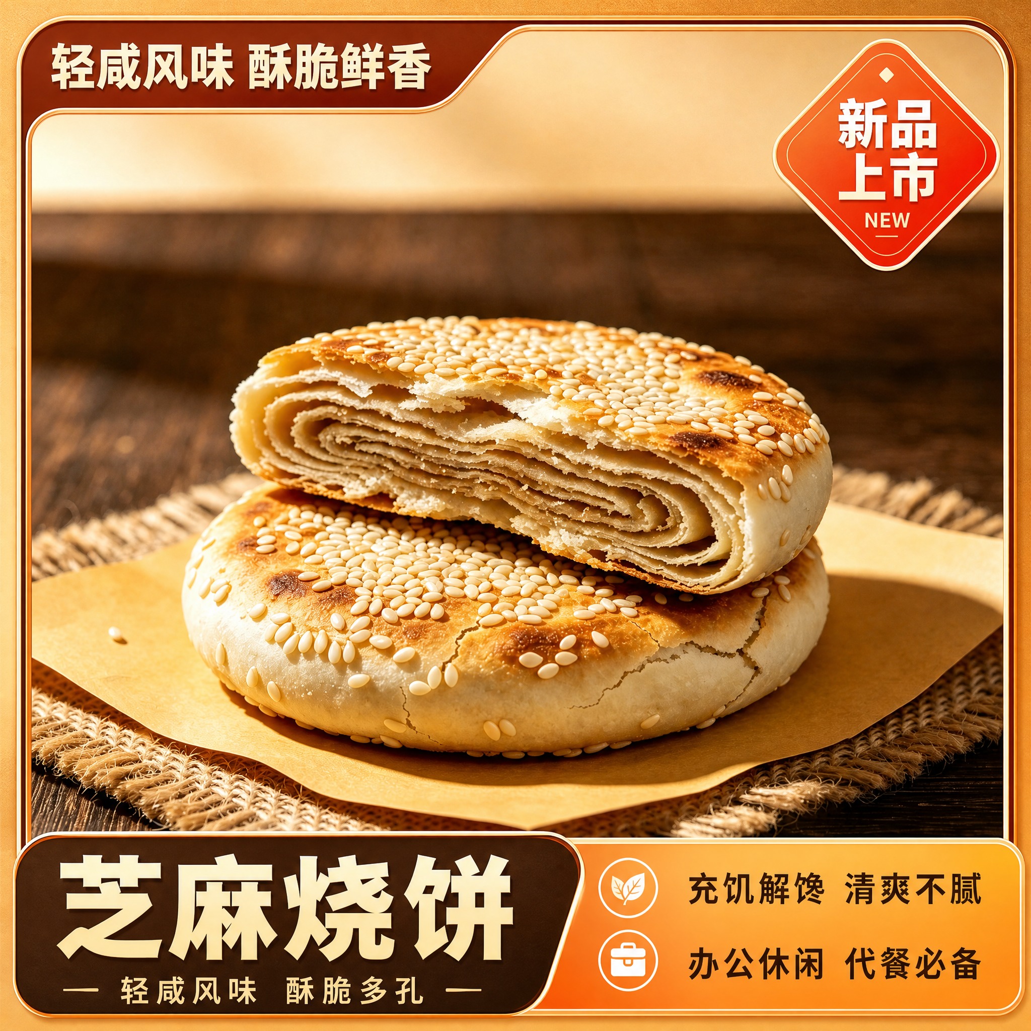[单张主图] 轻咸风味芝麻烧饼 爆款促销感主图 淘宝1:1 食… - 图片创意预览