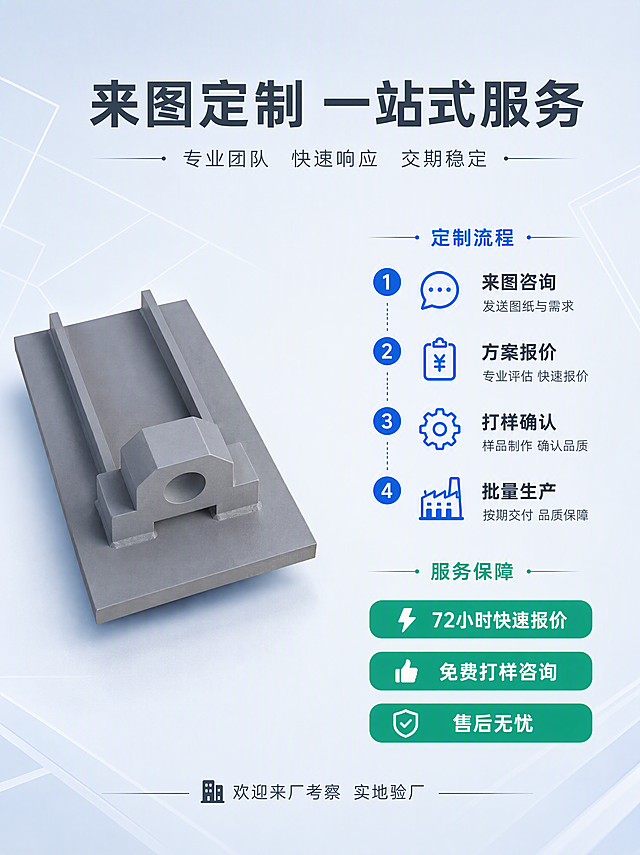 [第7张] 定制服务说明-来图定制流程与服务保障。本张使用【图6】作为产品主体。
[氛围/风格] 服务保障风，专业可信，浅灰蓝背景，B端商务感，商业摄影质感。
[元素布局] 左侧为产品45度斜侧视图，占比约40%；右侧为定制流程+服务保障信息区；背景为浅蓝灰 #EFF6FF，有细微几何线条装饰。保持产品外观与输入产品图一致。
[光影质感] 顶部柔光均匀照亮产品，侧光勾勒金属棱边，底部柔和投影，整体明亮干净。
[配色色系] 全局底色 #EFF6FF 浅蓝灰；主色深灰；辅助色工业蓝 #1D4ED8；强调色绿 #10B981 用于服务承诺。
[视角构图] 左产品右信息，左右平衡，阅读动线顶部标题 → 左产品 → 右流程与保障。
[文字版式] 顶部主标题粗体居中「来图定制 一站式服务」，副标题「专业团队 快速响应 交期稳定」；右侧上半部分为定制4步流程竖排：1.「来图咨询」发送图纸与需求；2.「方案报价」专业评估 快速报价；3.「打样确认」样品制作 确认品质；4.「批量生产」按期交付 品质保障。每步配蓝色圆形编号。右侧下半部分为3个服务承诺绿底白字胶囊：「72小时快速报价」「免费打样咨询」「售后无忧」。底部一行小字「欢迎来厂考察 实地验厂」。
[比例分辨率] 3:4 竖版比例，4K 分辨率，文字清晰可辨。
[负向提示词] 变形，水印，文字错乱，产品模糊。