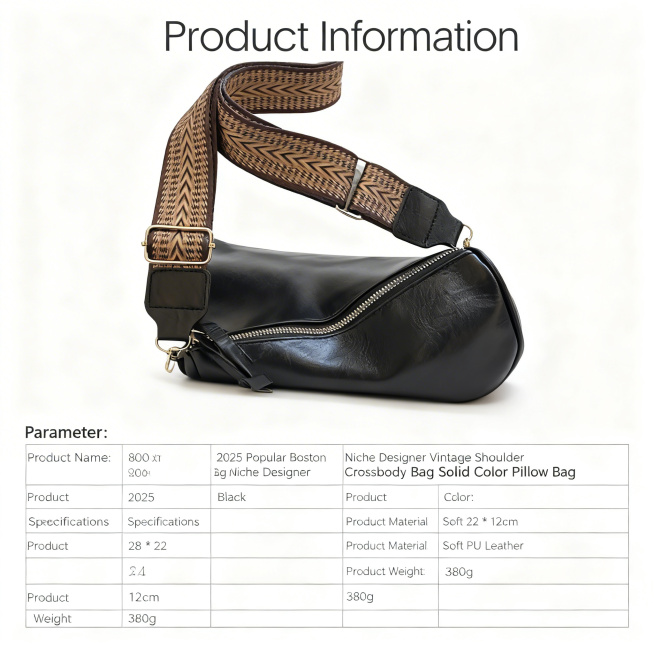 800x800 product information page for Boston bag, English text only, no other products, top title 'Pr预览效果
