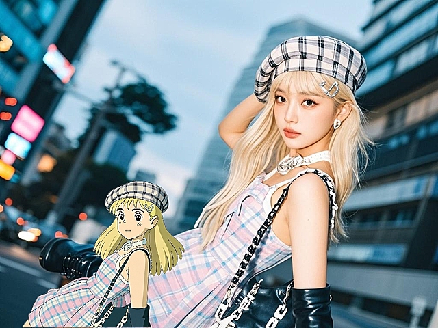 city pop风与漫画风结合，时尚潮流感十足，甜美装扮尽显都市魅力。