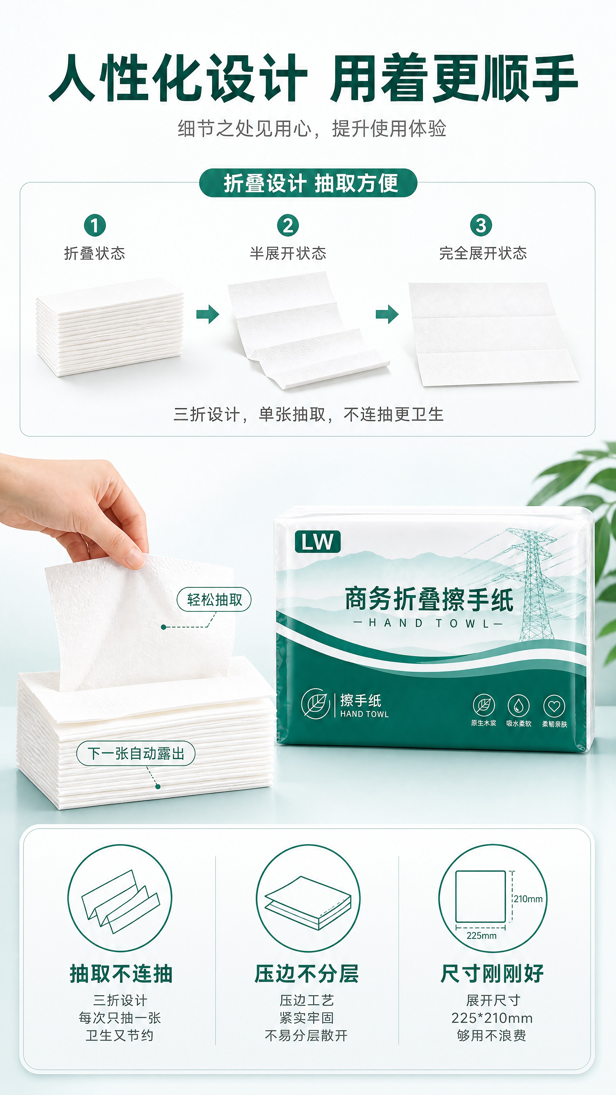 [详情页-7 人性化设计与细节] 目标：展示折叠设计、抽取便利… - 图片创意预览