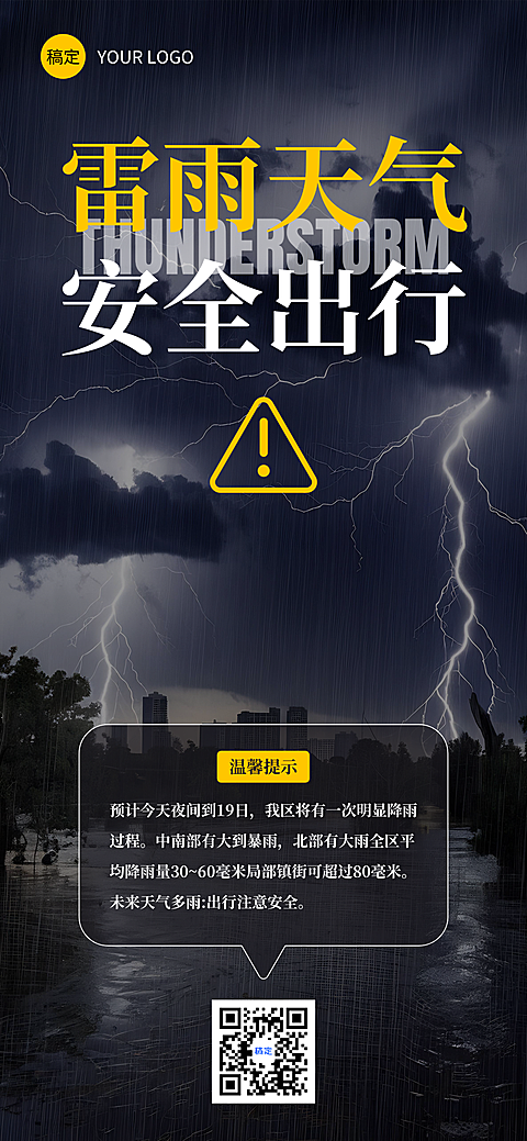 雷雨预警海报