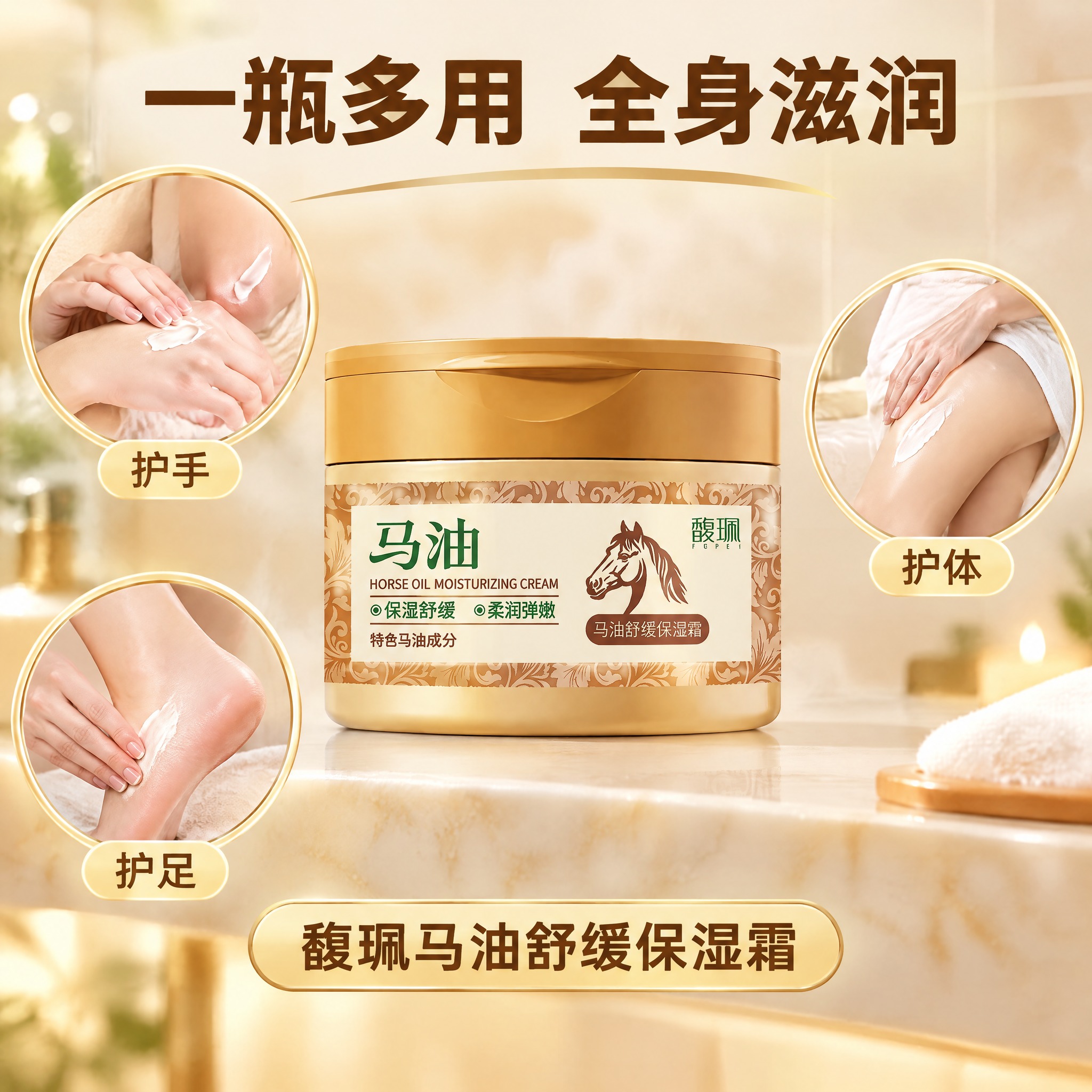 [主图-4] 馥珮马油舒缓保湿霜 使用场景图 全身多部位可用。… - 图片创意预览