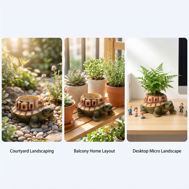 [主图-4] Multi-scenario adaptation display of turtle shape flower pot, keep product appearance (physic预览效果