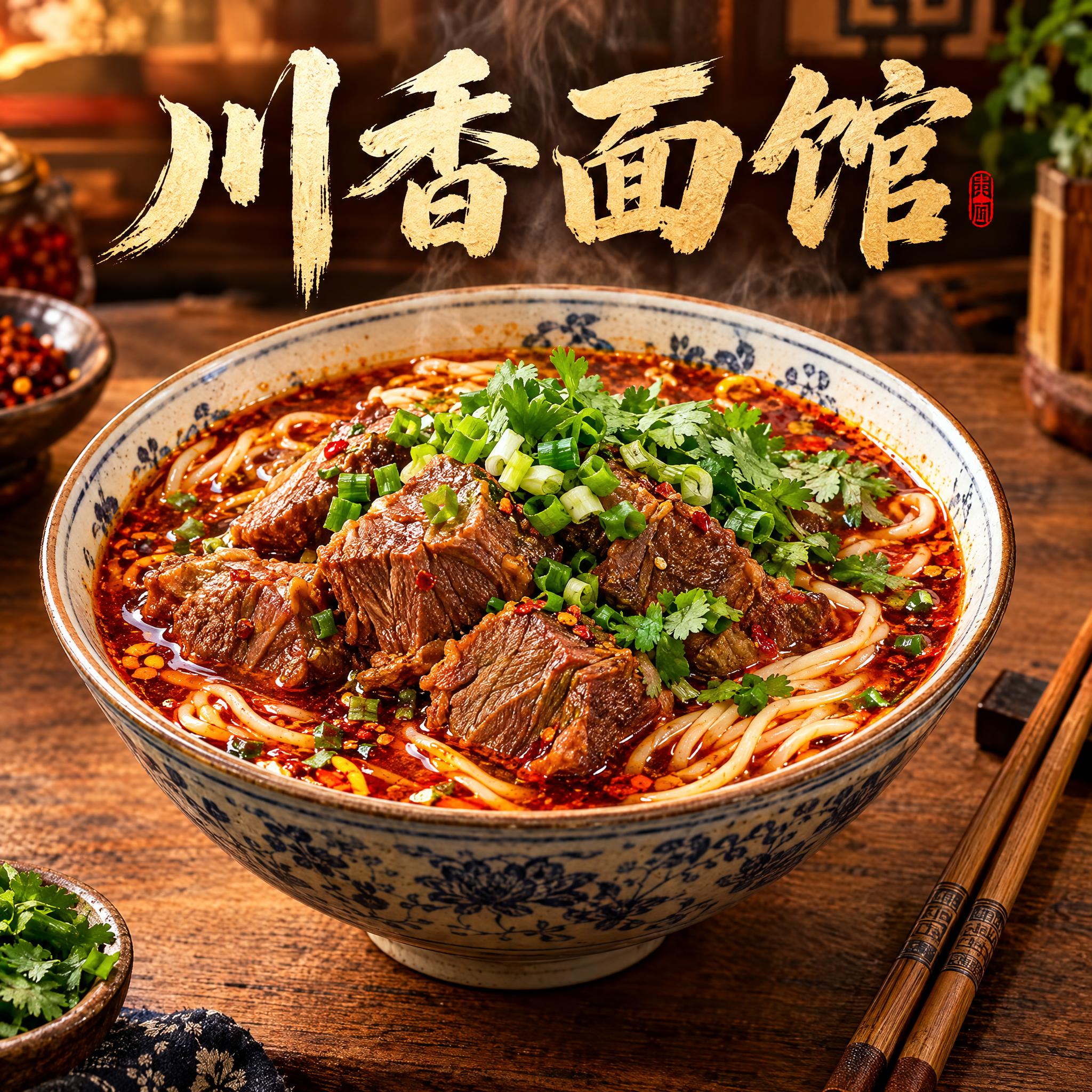 川香面馆头像设计，800x800正方形，写实摄影风格，画面中央… - 图片创意预览