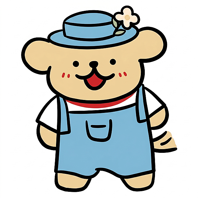 将这张卡通小狗图的外部黑色描边改成清晰的实线，保持原有配色、图案和整体风格不变