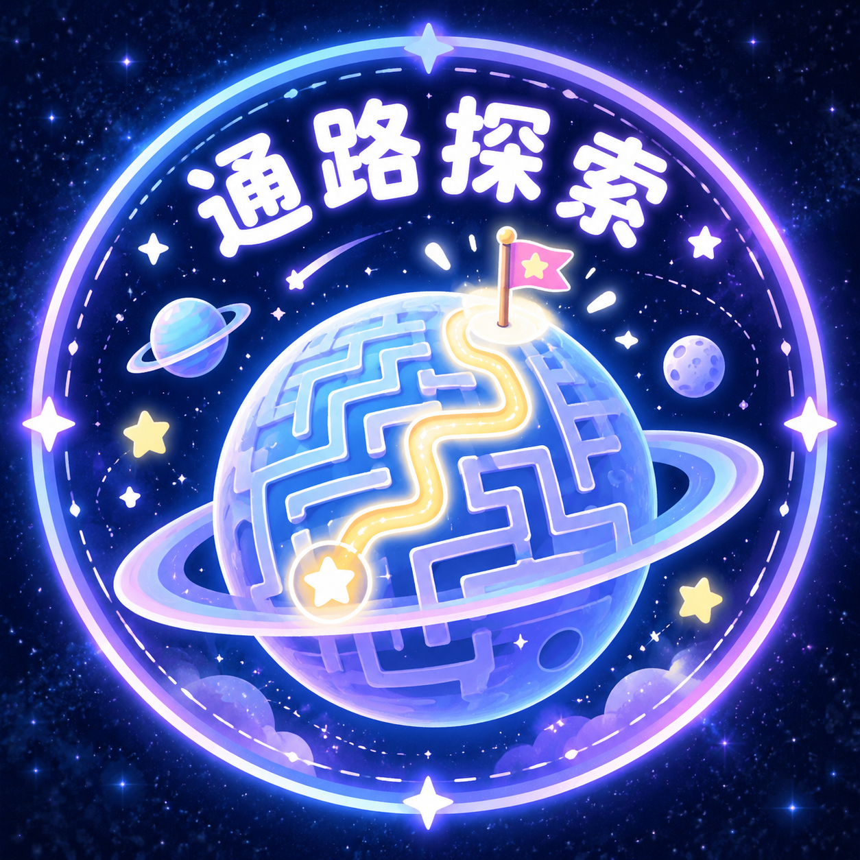 游戏打卡印章设计，圆形印章，蓝紫梦幻太空风格，参考海报的蓝紫色… - 图片创意预览