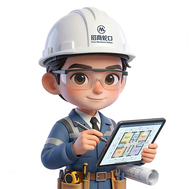 将图片中工程师安全帽上的图标替换为招商蛇口的LOGO，保持画面其他内容、风格不变
