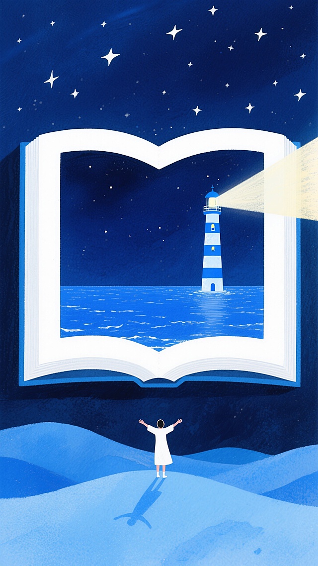 🌌蓝色书本中的梦幻海境，灯塔指引希望之光🌟