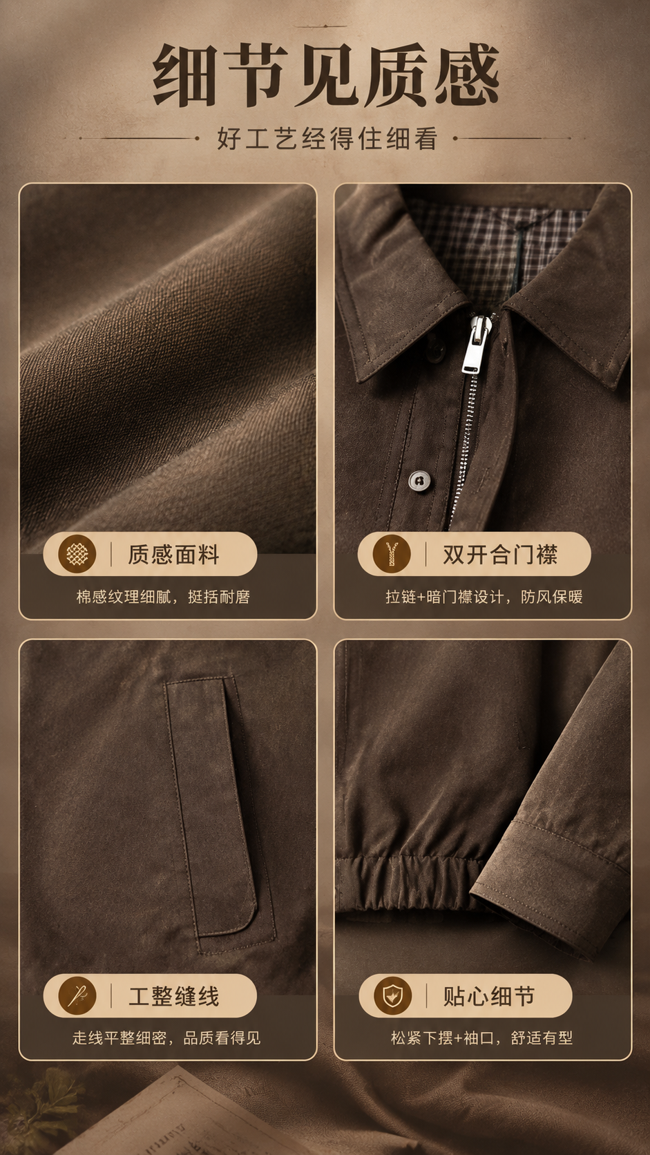 [商品] 使用【图1】棕色翻领短款夹克；商品处理：保留翻领、拉… - 图片创意预览