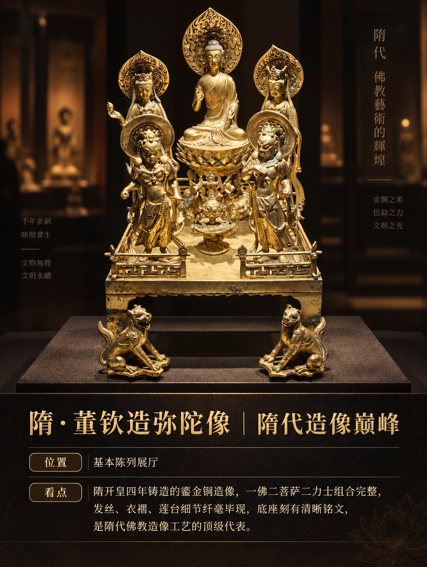 基于这张董钦造弥陀像文物图片，制作成3:4竖版单文物介绍图，博… - 图片创意预览
