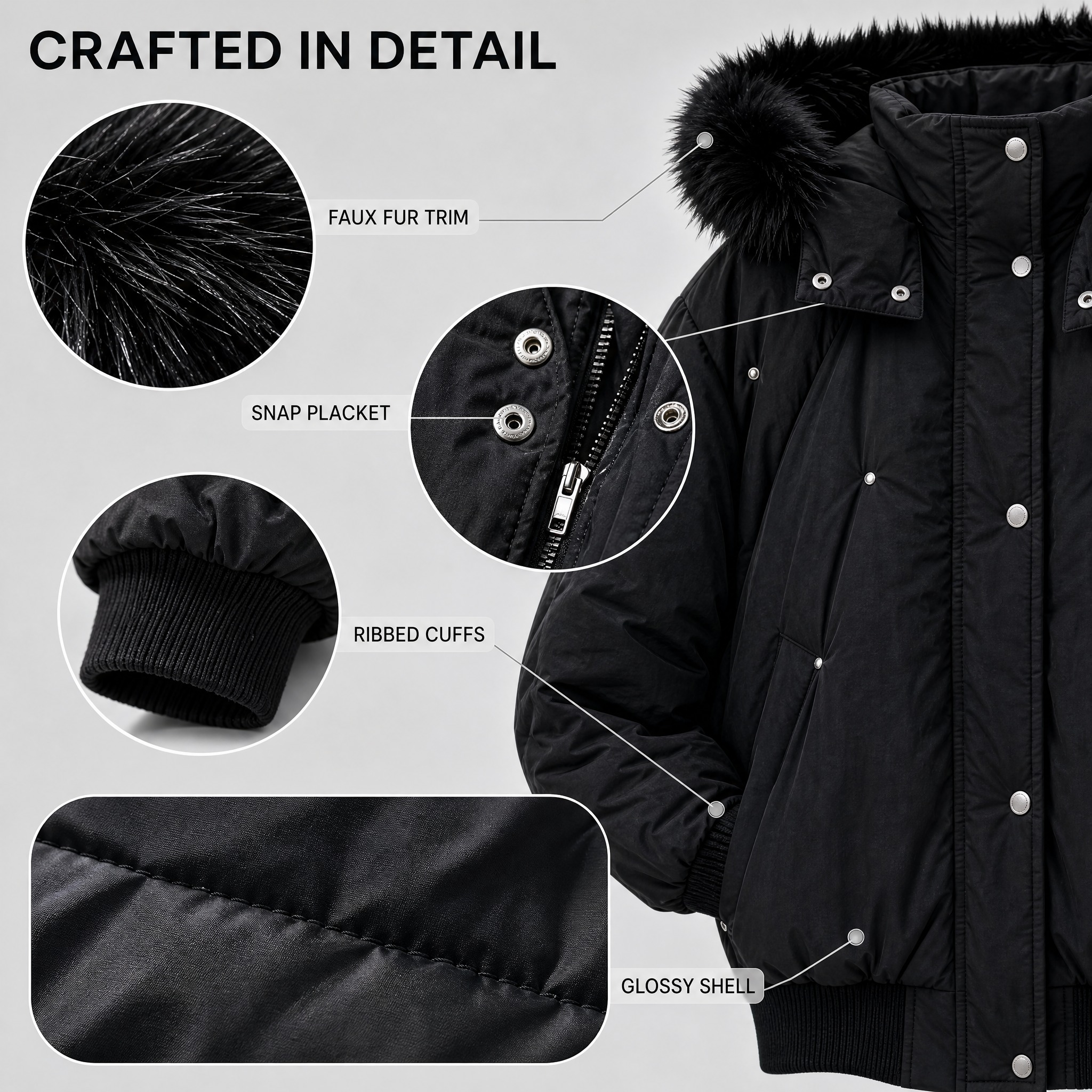 [主图-3] Women's Black Faux Fur H… - 图片创意预览