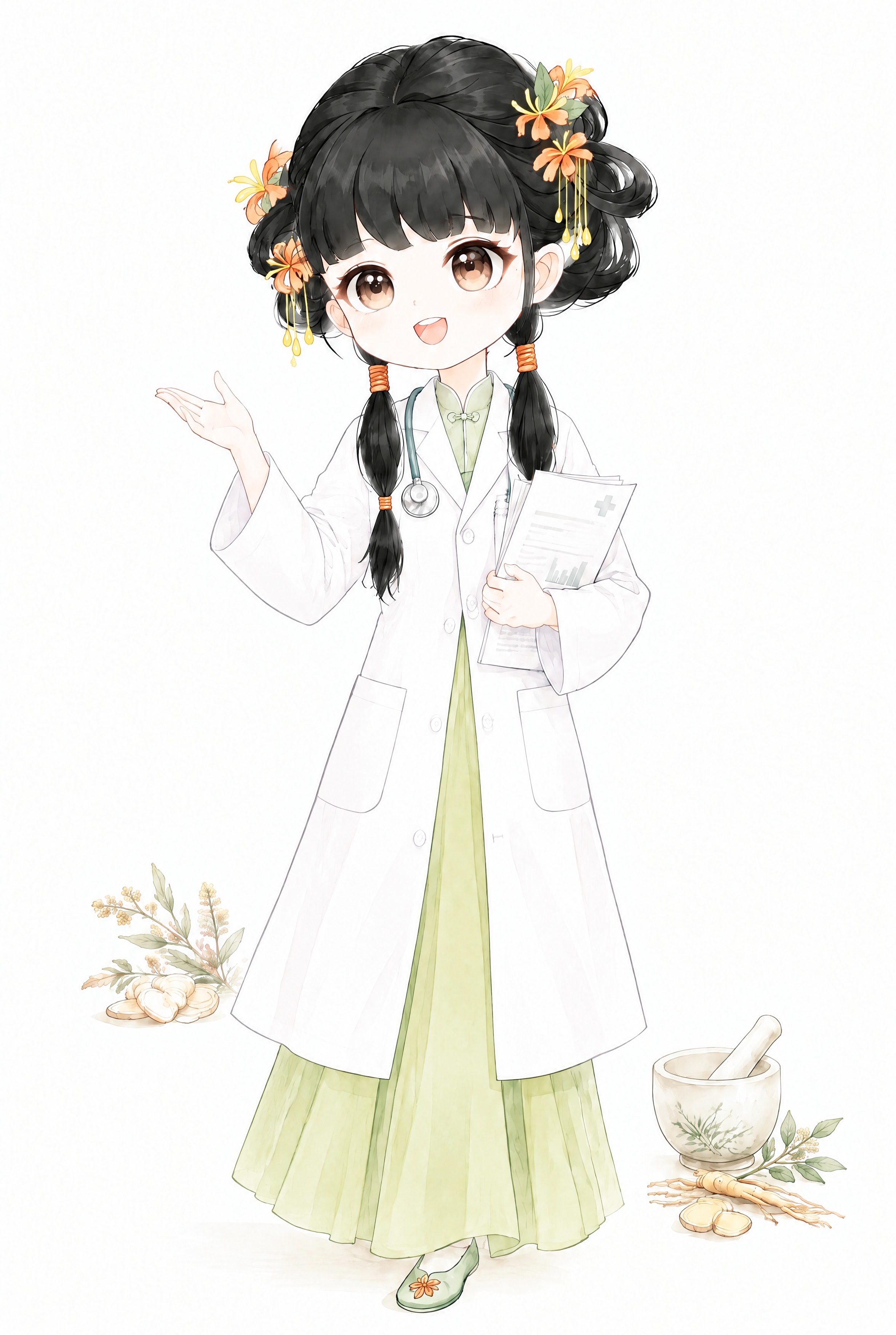 去掉小女孩脸上的无框眼镜，保持其他所有元素不变：白大褂、听诊器… - 图片创意预览