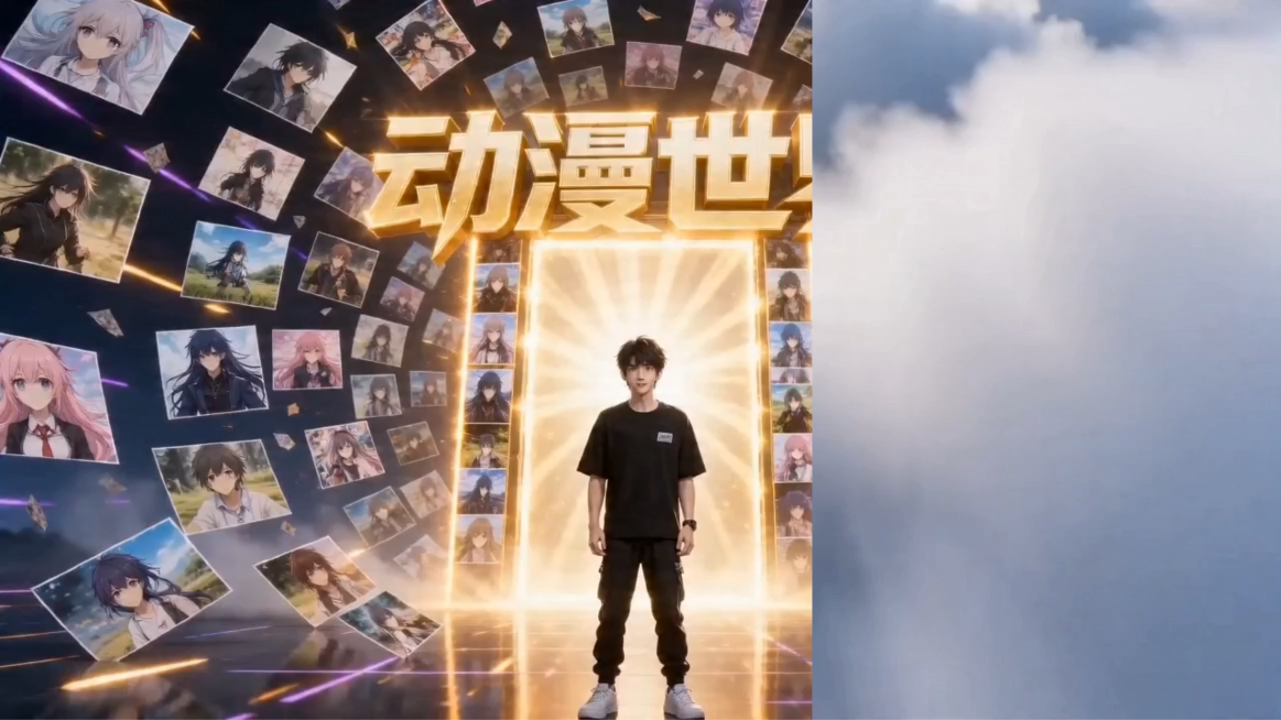 0-2s｜登场运镜：镜头从远景快速推进，浩浩身着飘逸修仙白衣，御剑从远处飞来，逆光登场，发丝飞扬，镜头环绕旋转拉近，台词：家人们别划走，千万别划走；2-4s｜自我介绍：镜头切近景正面，少年拱手作揖，笑预览效果