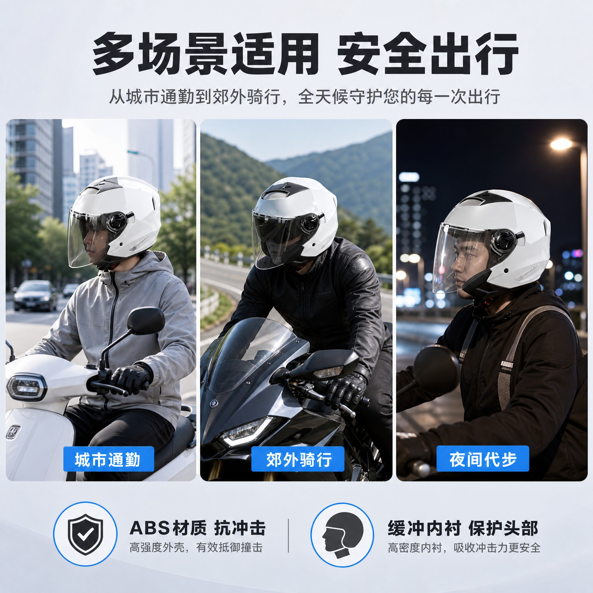 [主图-6] 多场景使用展示与安全防护强调，体现头盔的广泛适用… - 图片创意预览