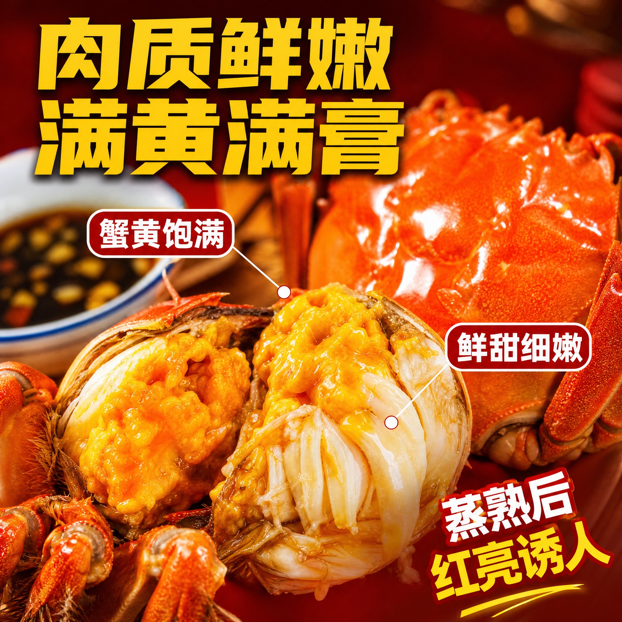 [主图-3] 大闸蟹蒸熟后品质图 突出蟹黄饱满 肉质鲜嫩 拼多… - 图片创意预览