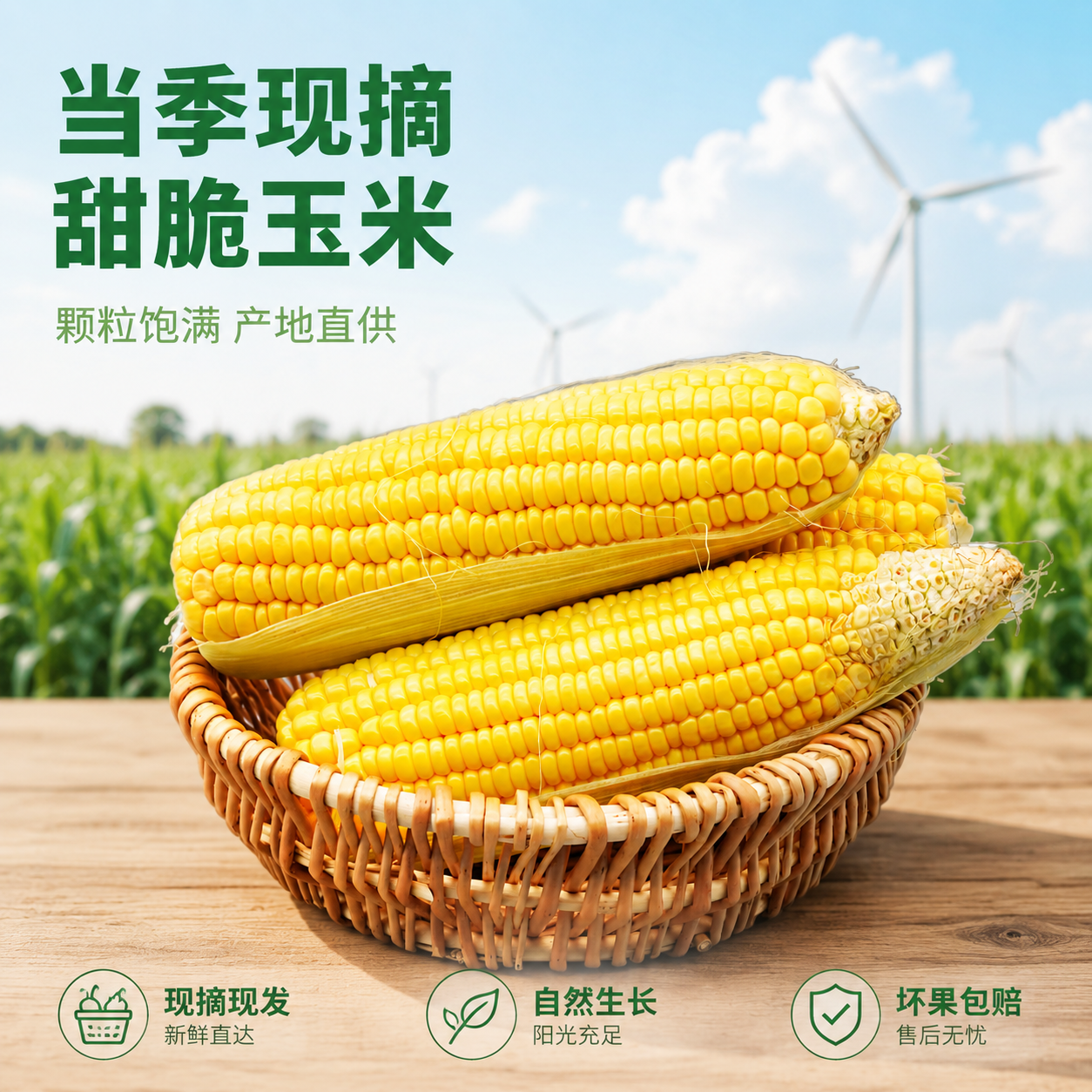 [单张主图] 新鲜甜玉米电商主图，高级氛围感路线，打造新鲜产地… - 图片创意预览