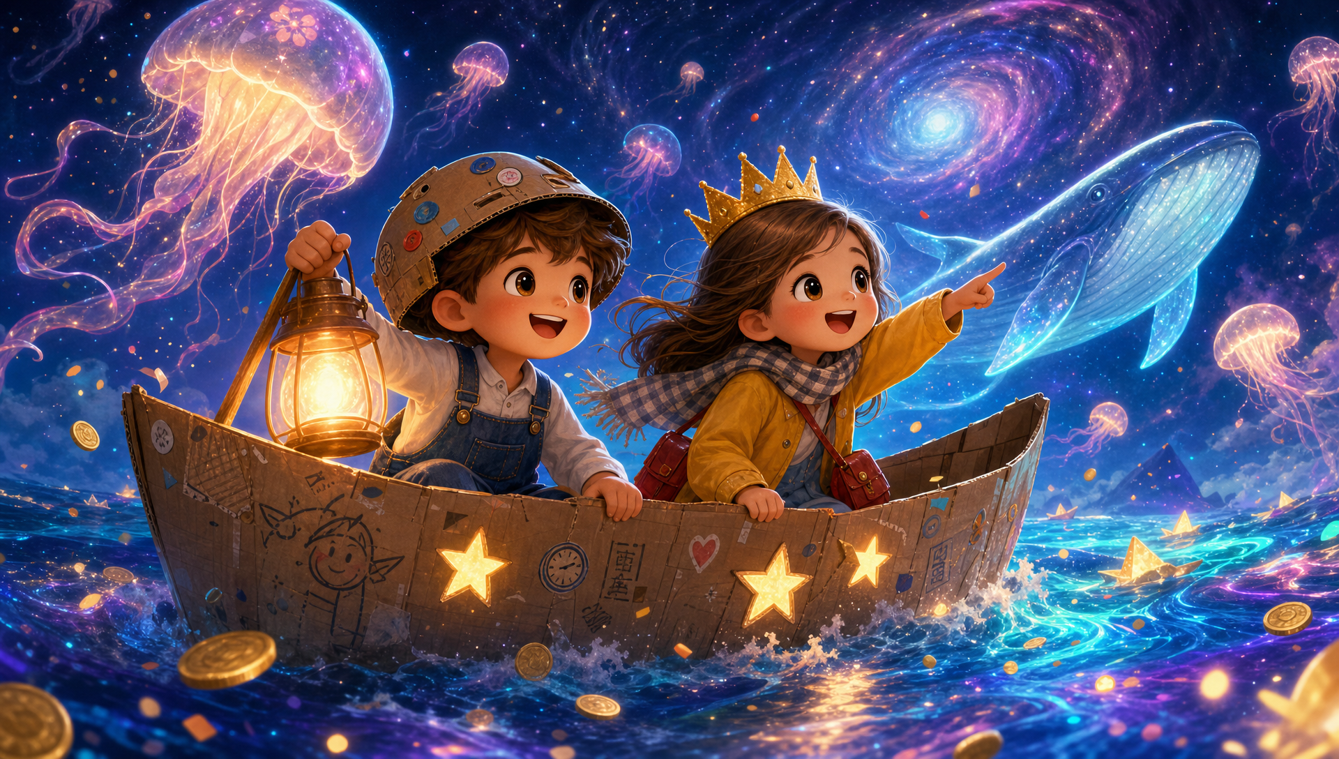 Two adorable cartoon children, a - 图片创意预览