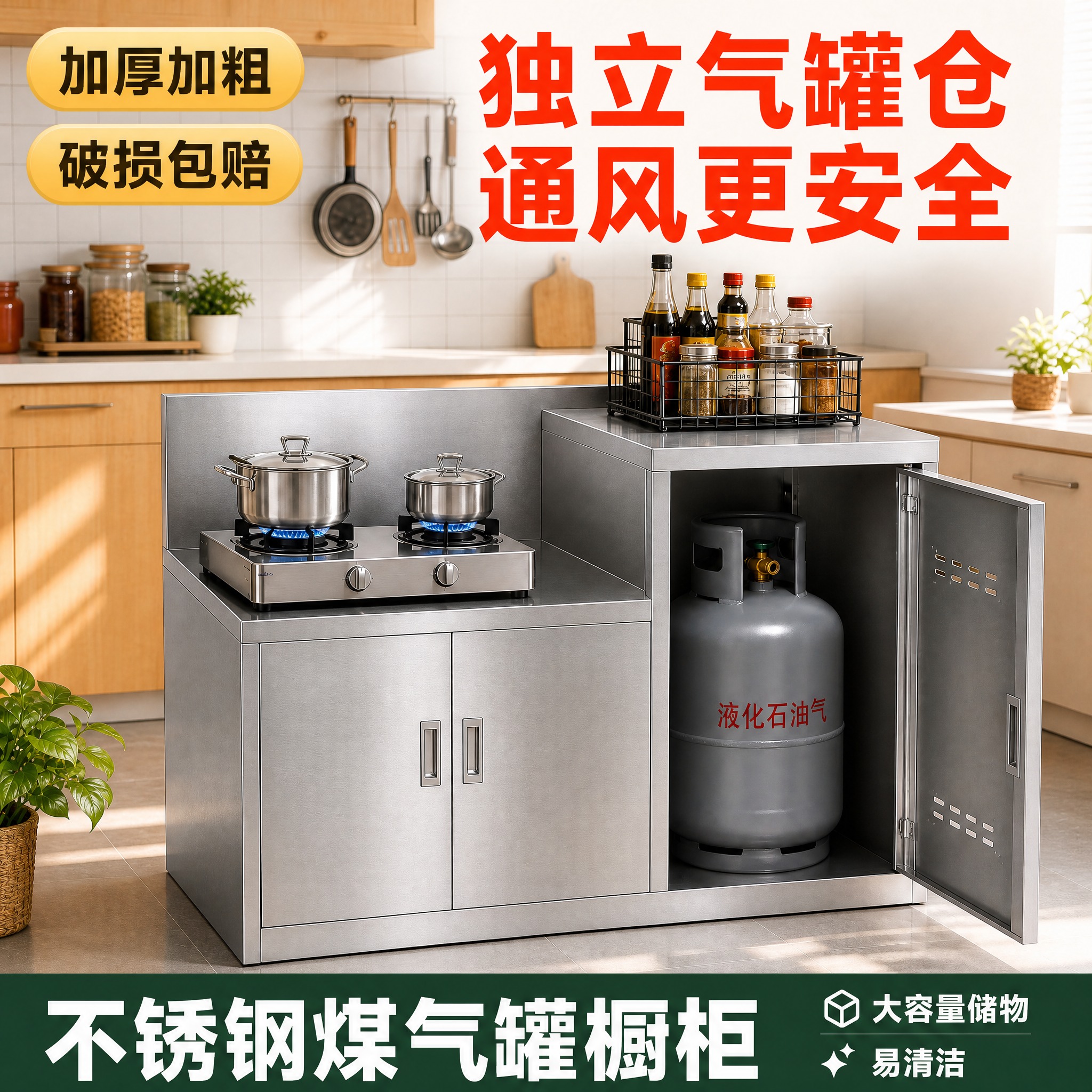 [主图-1] 不锈钢煤气罐橱柜 首图点击率 家用厨房场景 高低… - 图片创意预览
