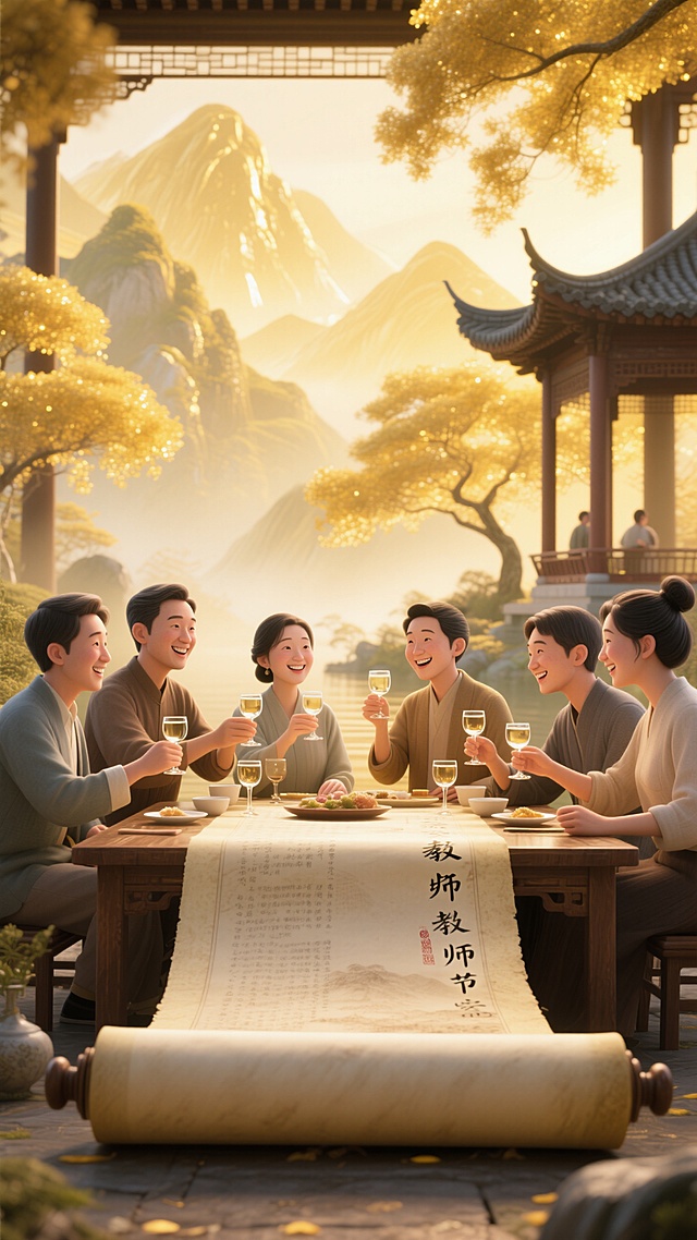 白酒教师节节气海报