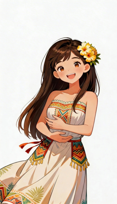 去掉女孩手中的芒果凤梨，保持女孩、服饰、发饰和背景不变，自然衔接画面，风格和原图保持一致预览效果