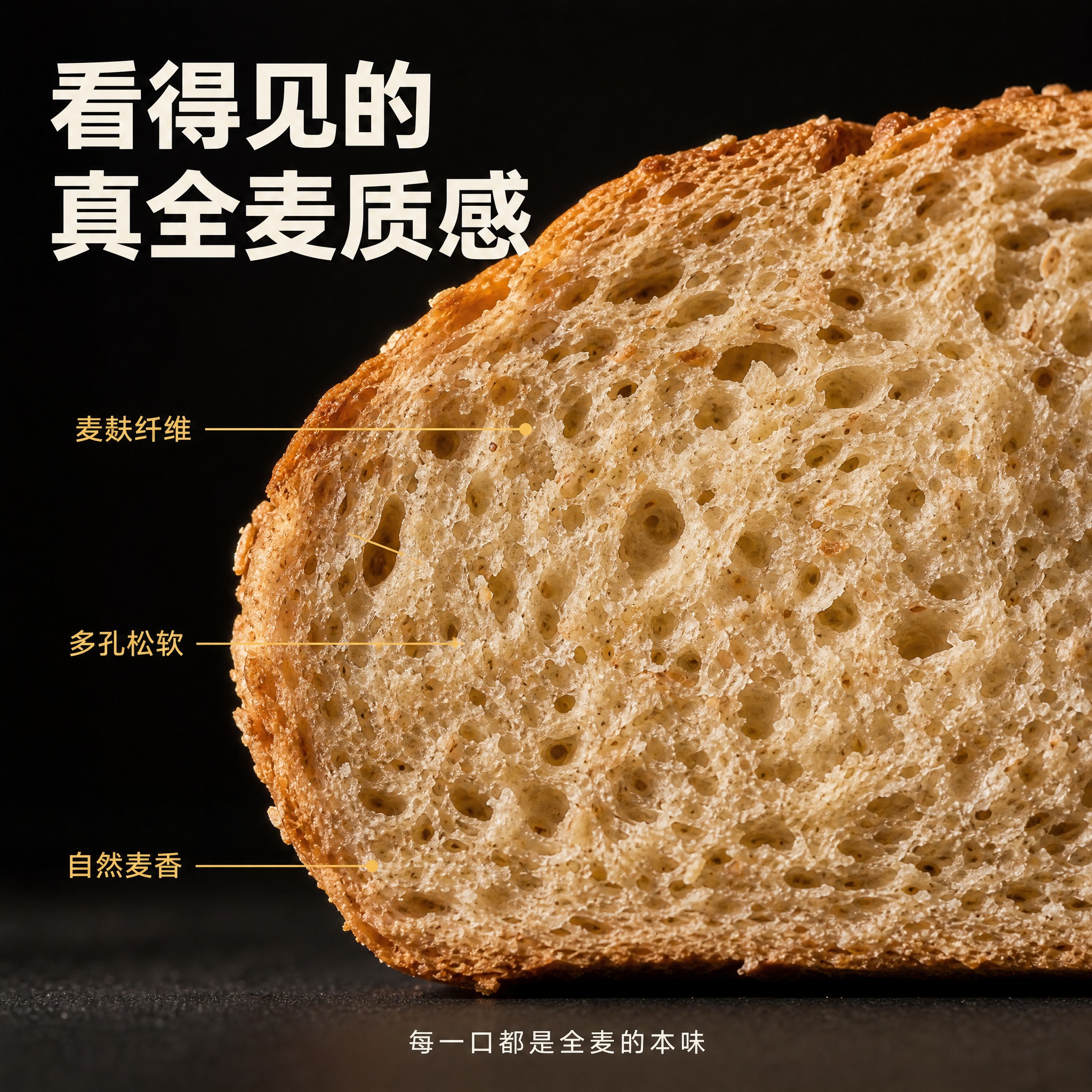 [主图-3] 纯全麦吐司面包 细节品质图，核心任务是用微距特写… - 图片创意预览