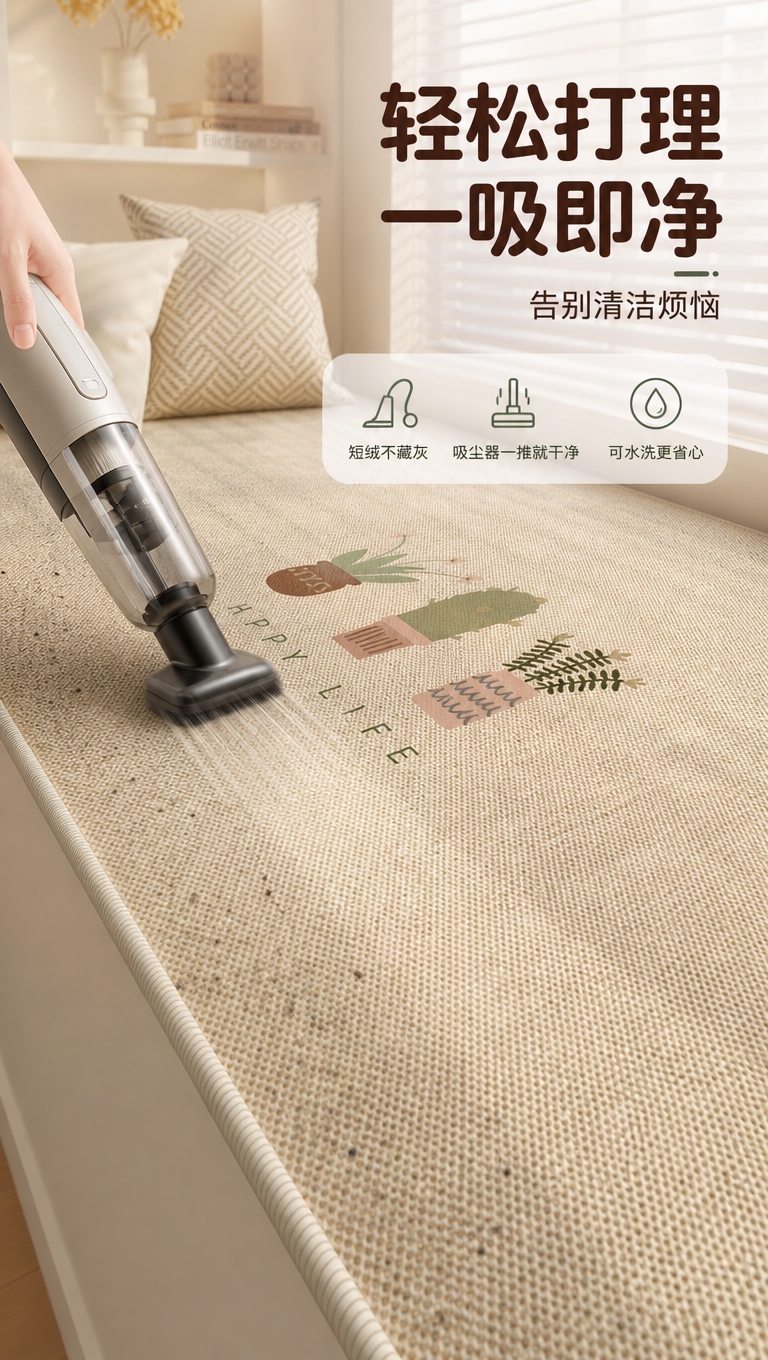 [商品] 使用【图1】米杏色底仙人掌图案天鹅绒飘窗垫；保留飘窗… - 图片创意预览