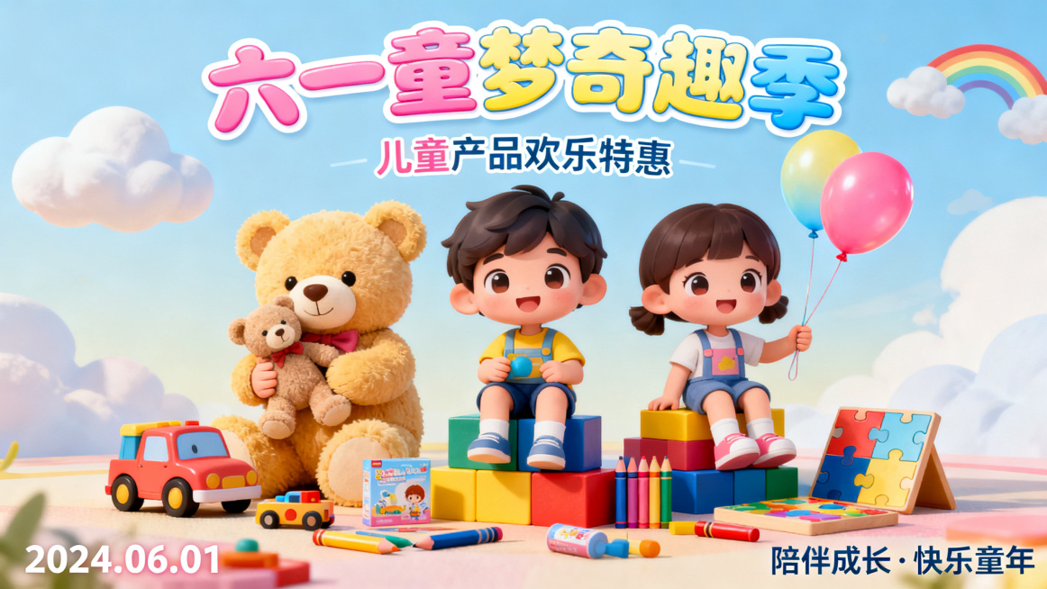 61儿童节海报，主题：儿童产品。要求一张横版一张竖版预览效果